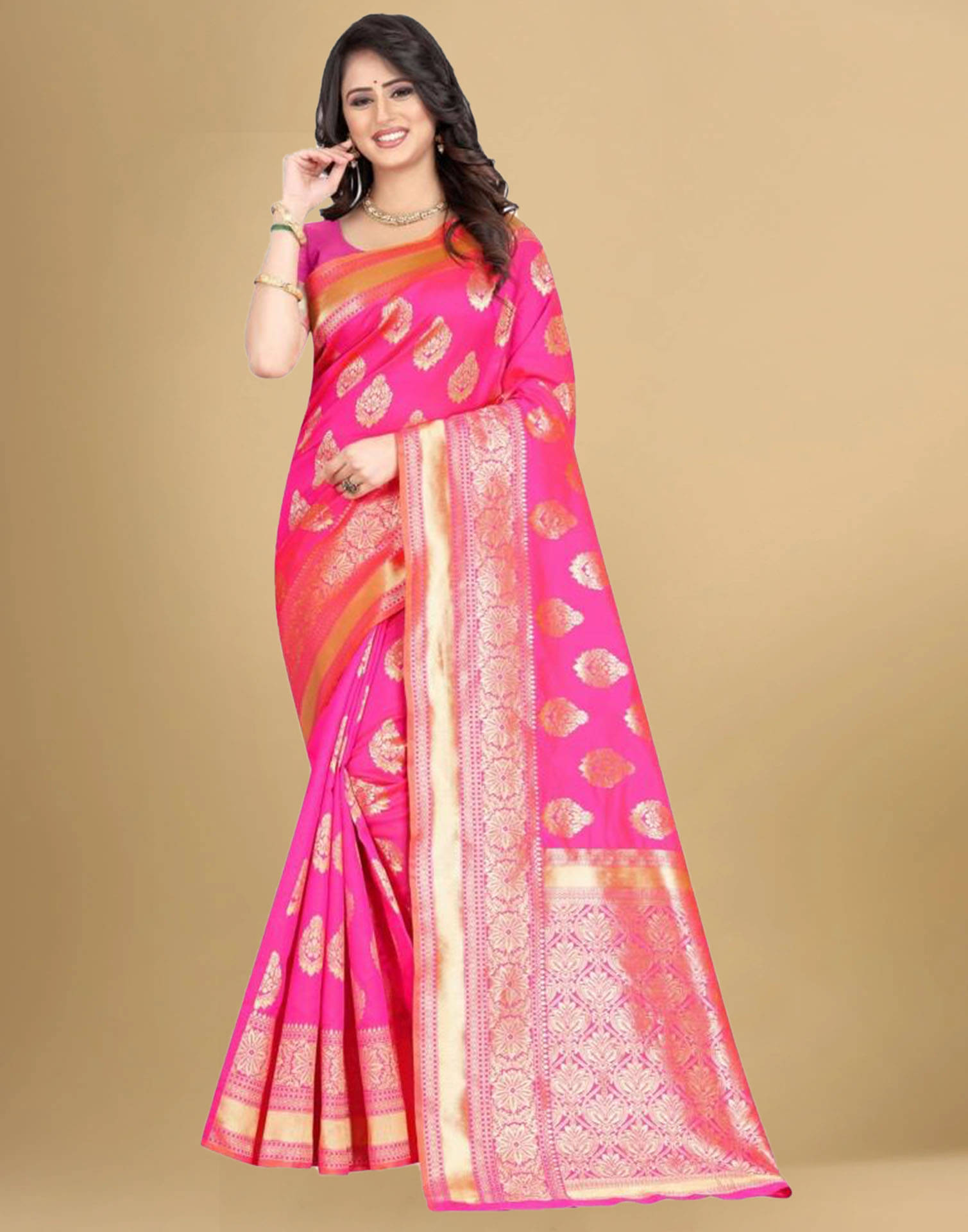     			Samah Art Silk Self Design Saree With Unstitched Blouse Piece ( Pink )