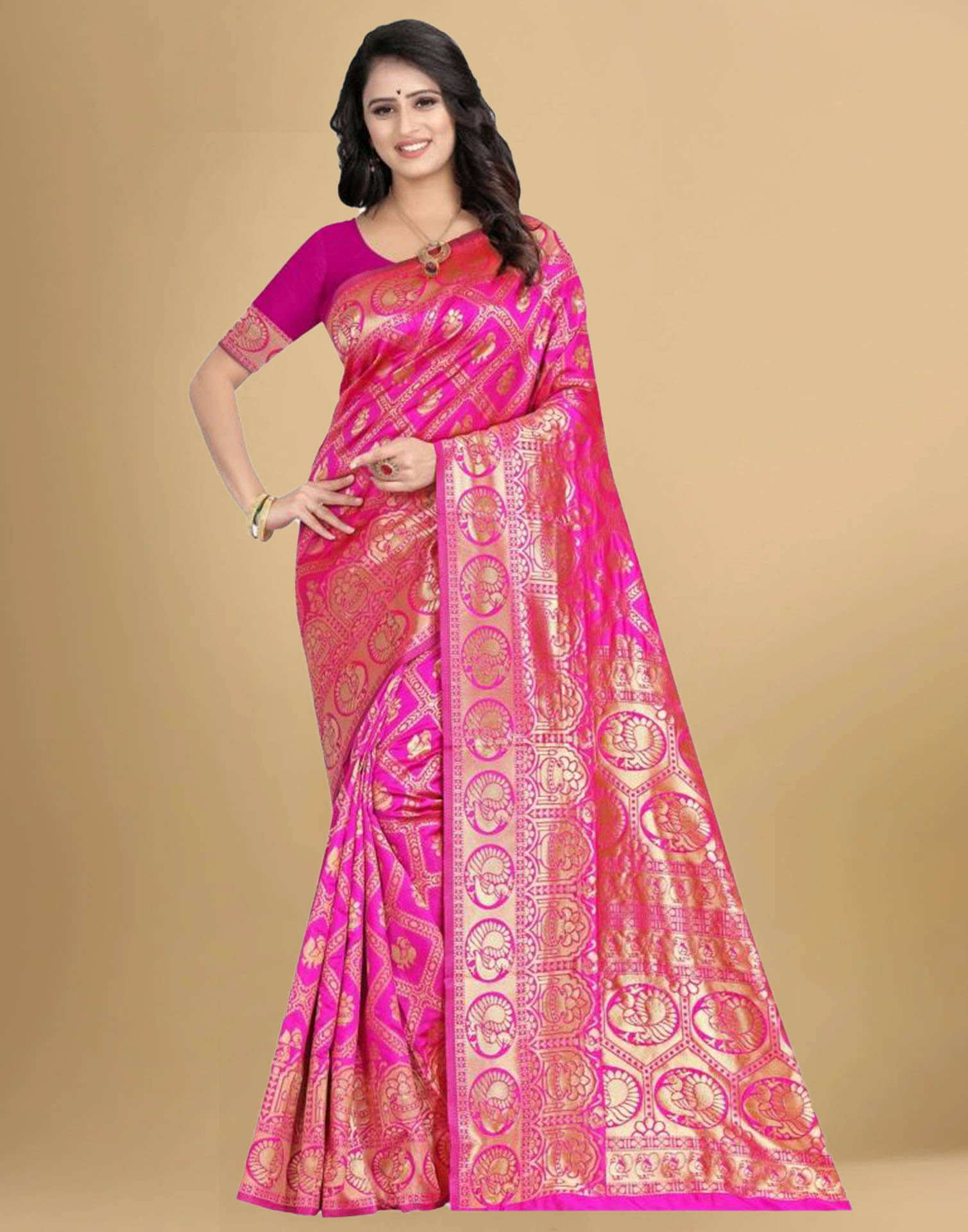     			Samah Art Silk Self Design Saree With Unstitched Blouse Piece ( Rani )