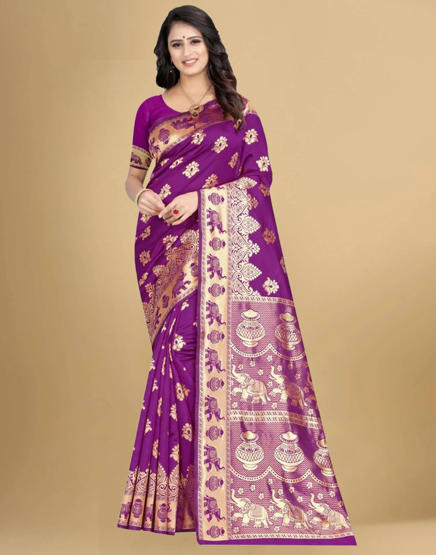     			Samah Art Silk Self Design Saree With Unstitched Blouse Piece ( Purple )