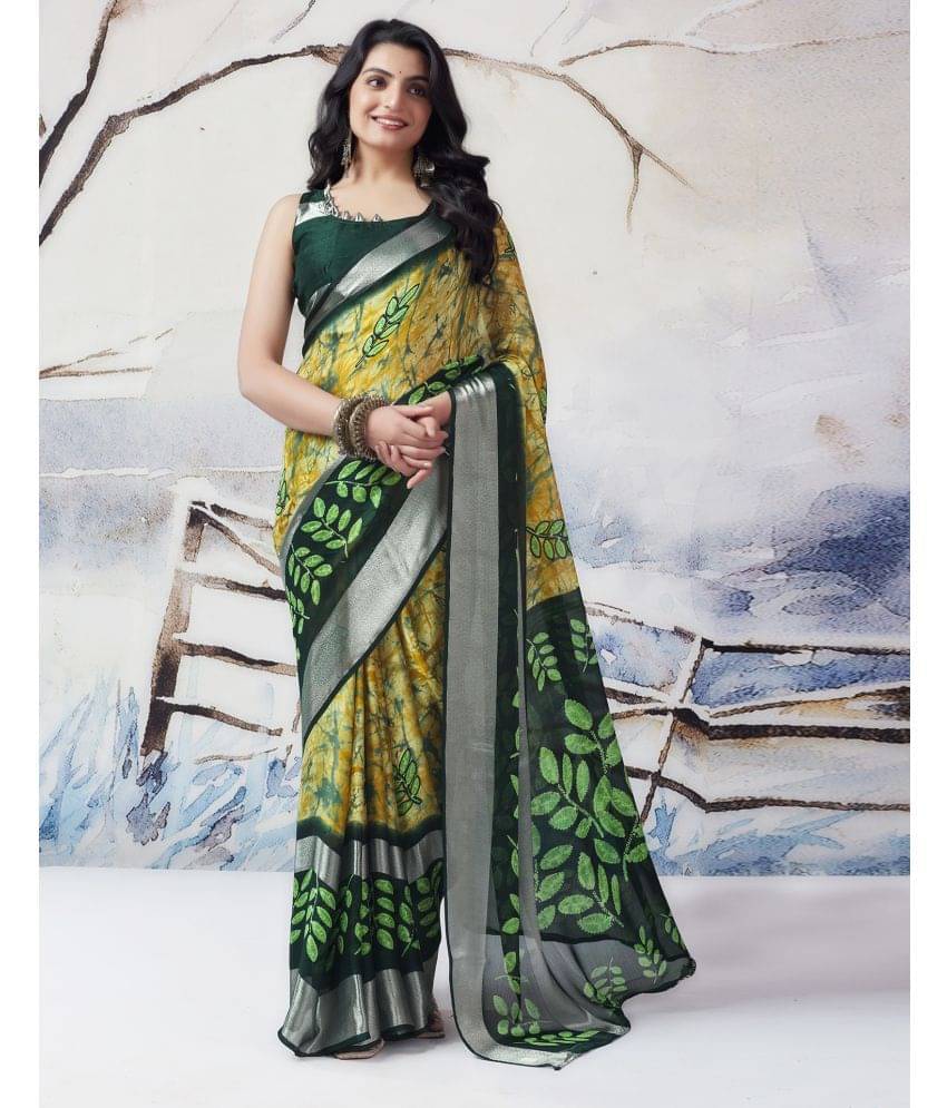     			Samah Chiffon Printed Saree With Unstitched Blouse Piece ( Mustard )