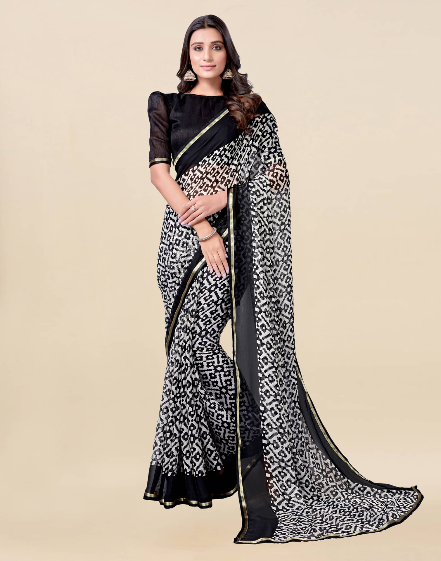     			Samah Chiffon Printed Saree With Unstitched Blouse Piece ( Multicolour )
