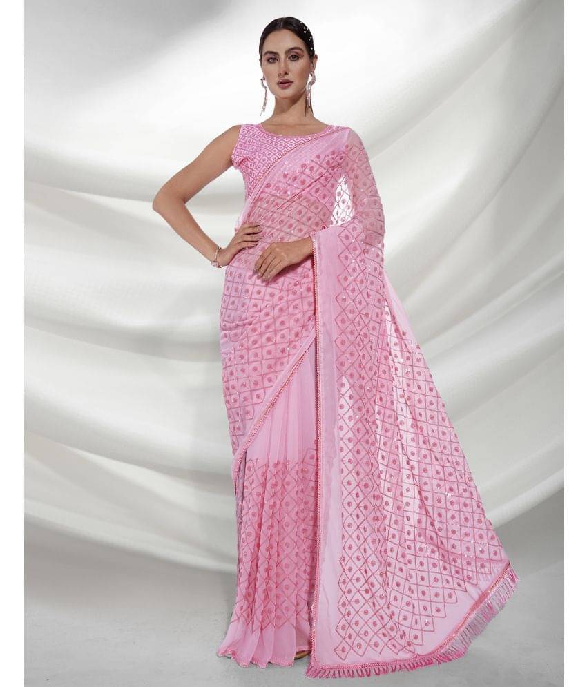 Satrani Georgette Embellished Saree With Unstitched Blouse Piece ( Pink ) Satrani Georgette Embellished Saree With Unstitched Blouse Piece ( Pink )