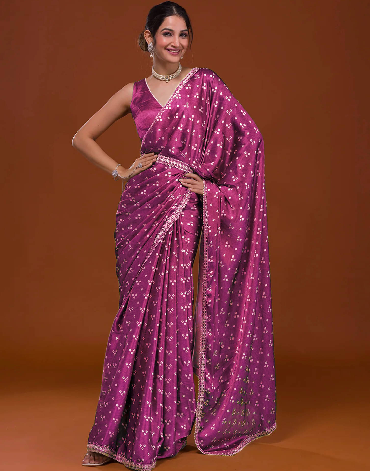    			Satrani Satin Printed Saree With Unstitched Blouse Piece ( Pink )