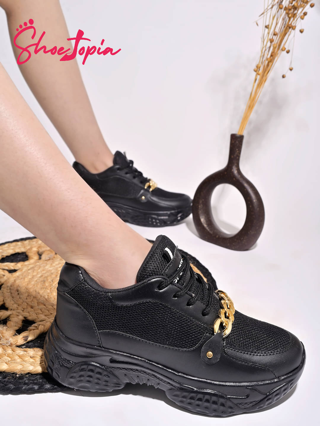     			Shoetopia Black Women's Sneakers