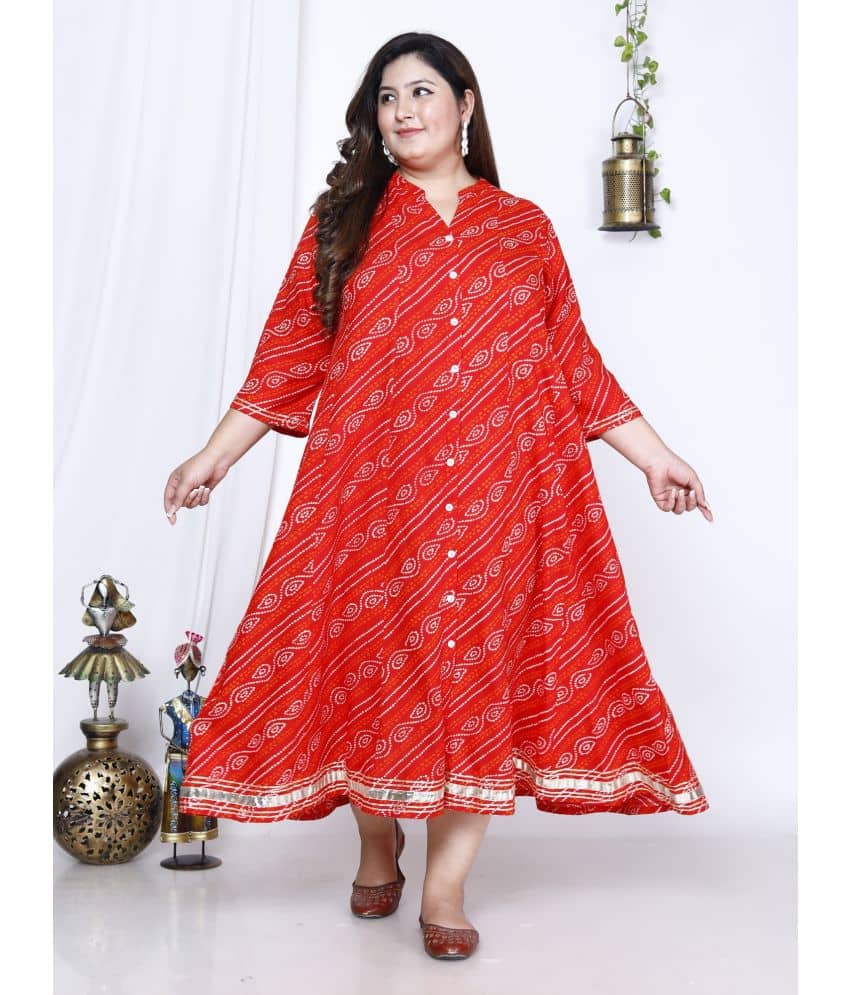 Swasti Cotton Blend Printed Flared Women's Kurti - Red ( Pack of 1 ) - Kurtis, Tunics | Buy online on ZillyBuy