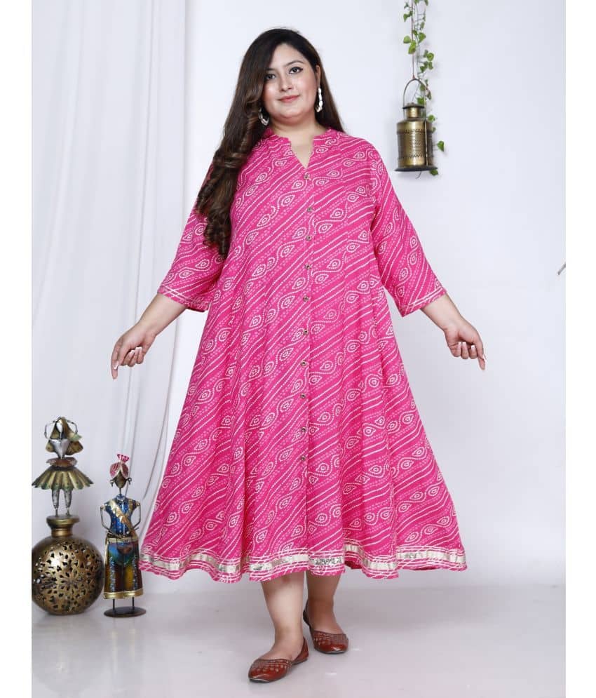 Swasti Cotton Blend Printed Flared Women's Kurti - Pink ( Pack of 1 ) - Kurtis, Tunics | Buy online on ZillyBuy