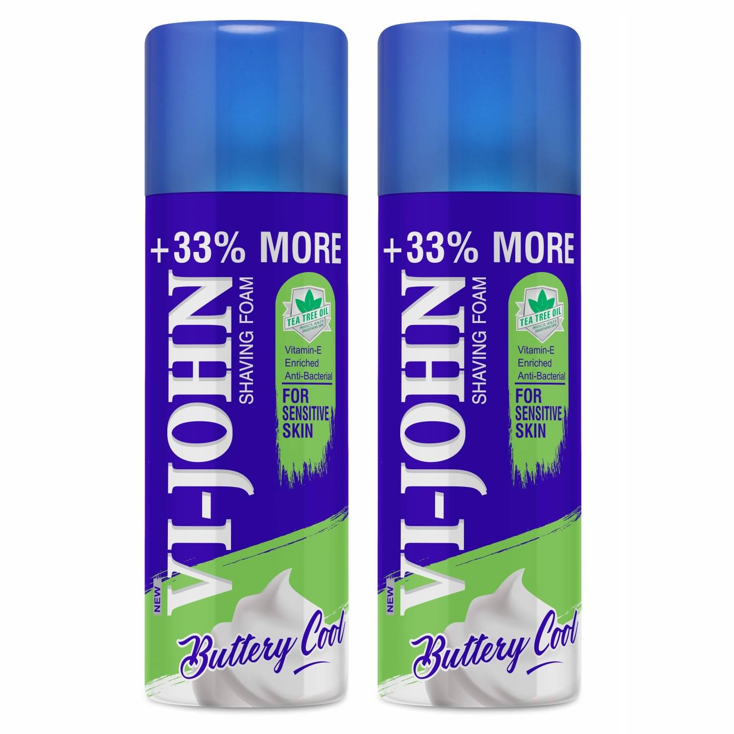 VI-JOHN Sensitive Skin Shaving Foam Enriched With Vitamin E , Tea Tree Oil 400g (800g)- Pack of 2 VI-JOHN Sensitive Skin Shaving Foam Enriched With Vitamin E , Tea Tree Oil 400g (800g)- Pack of 2