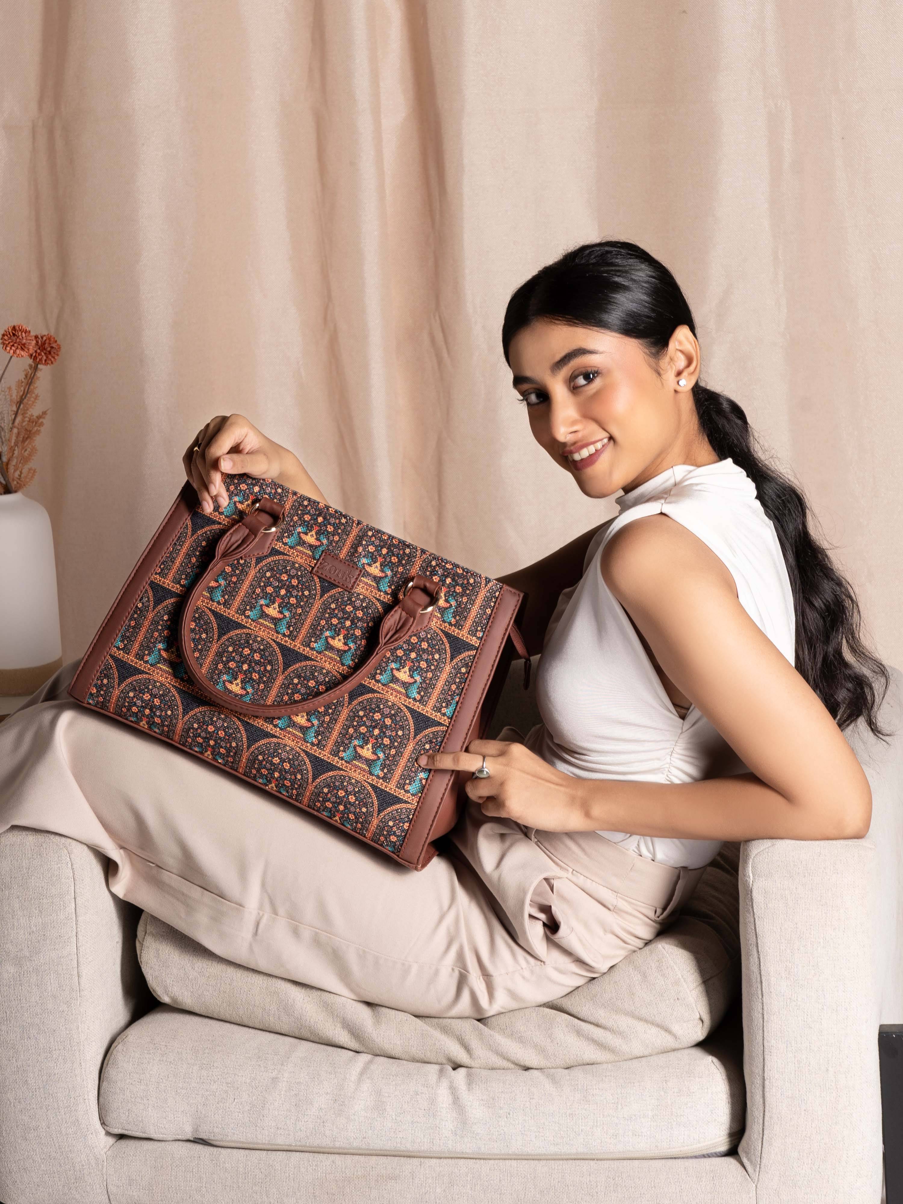     			Zouk Satchel Bag Jute Set of 1 ( Brown )