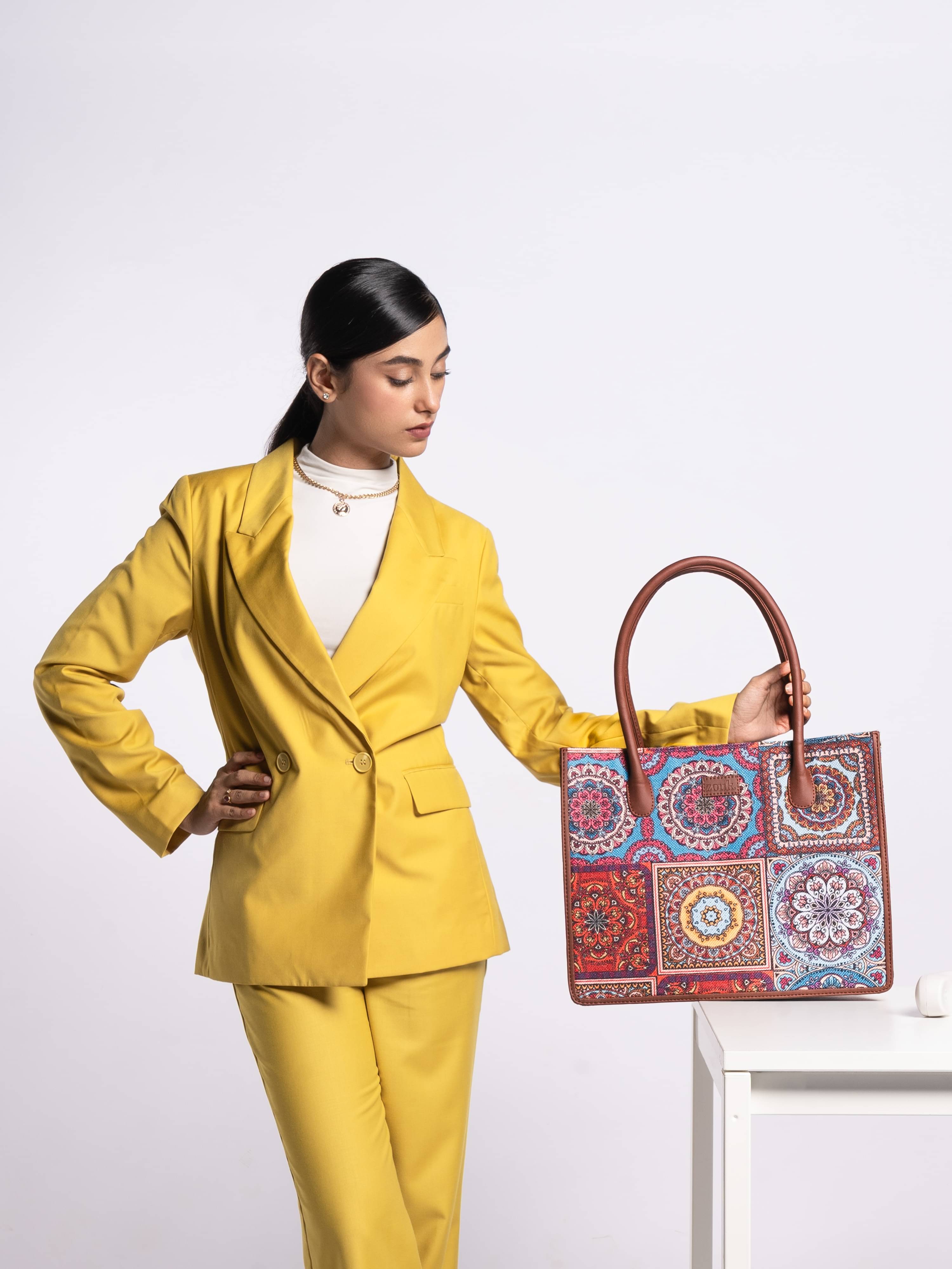     			Zouk Tote Bag Jute Set of 1 ( Multicolor )