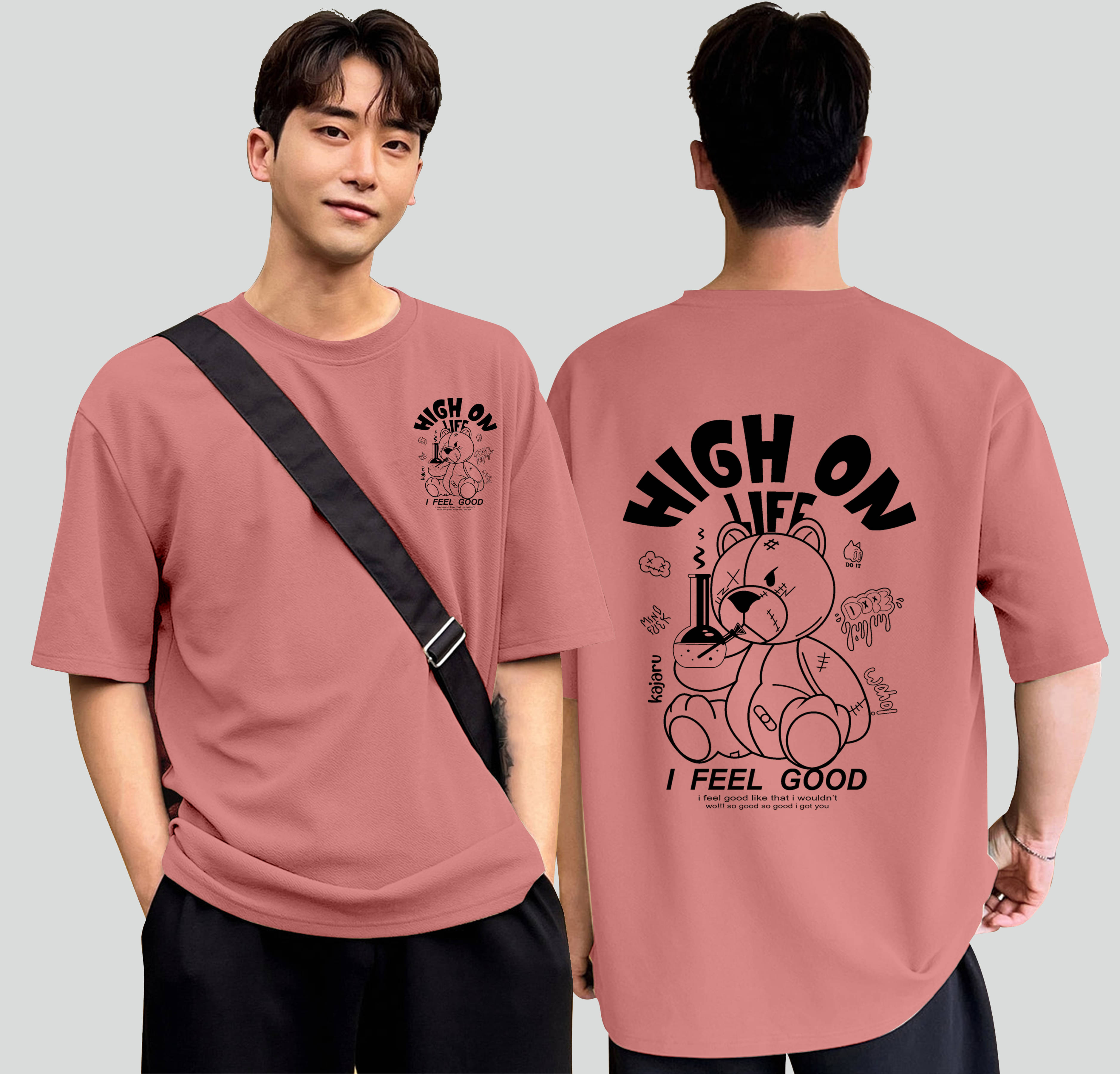 happy khajana Pack of 1 Polyester Oversized Fit Men's T-Shirt ( Pink ) happy khajana Pack of 1 Polyester Oversized Fit Men's T-Shirt ( Pink )