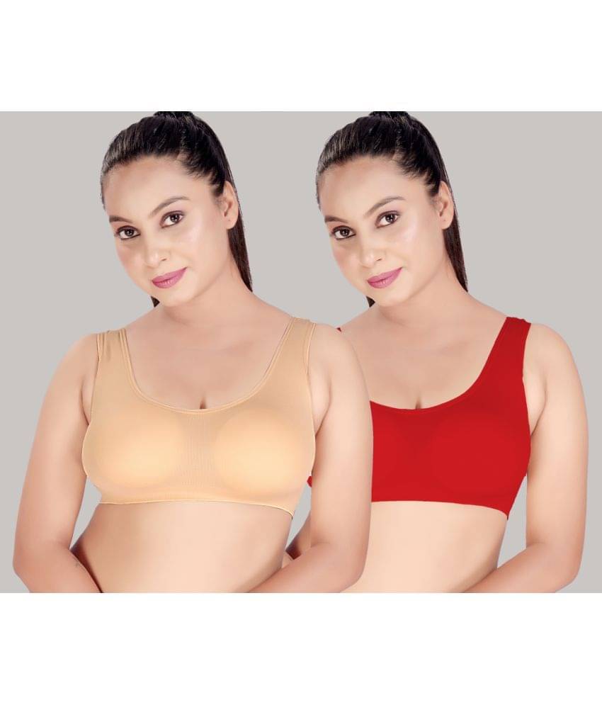     			haya fashion Pack of 2 Polyester Women's Cami bra ( Multicolor ) HAYA Red and Skin Polyester Non Padded Women's Cami bra