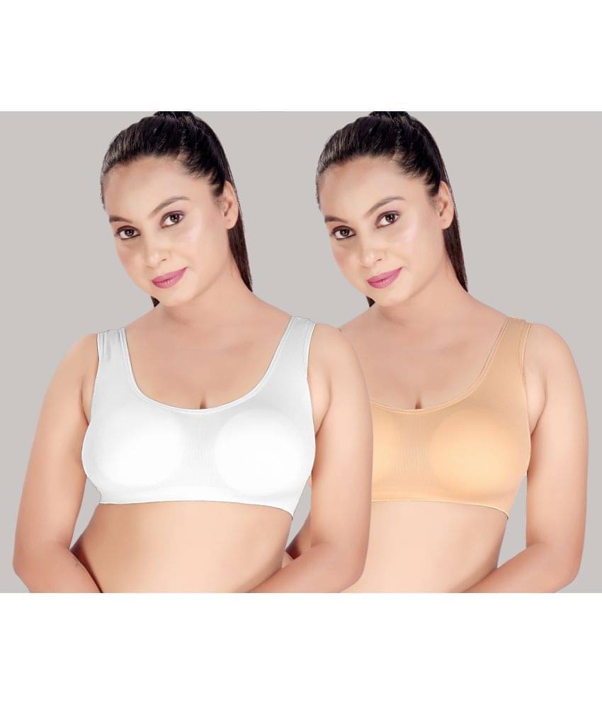     			haya fashion Pack of 2 Polyester Women's Cami bra ( Multicolor ) HAYA Skin and White Polyester Non Padded Women's Cami bra