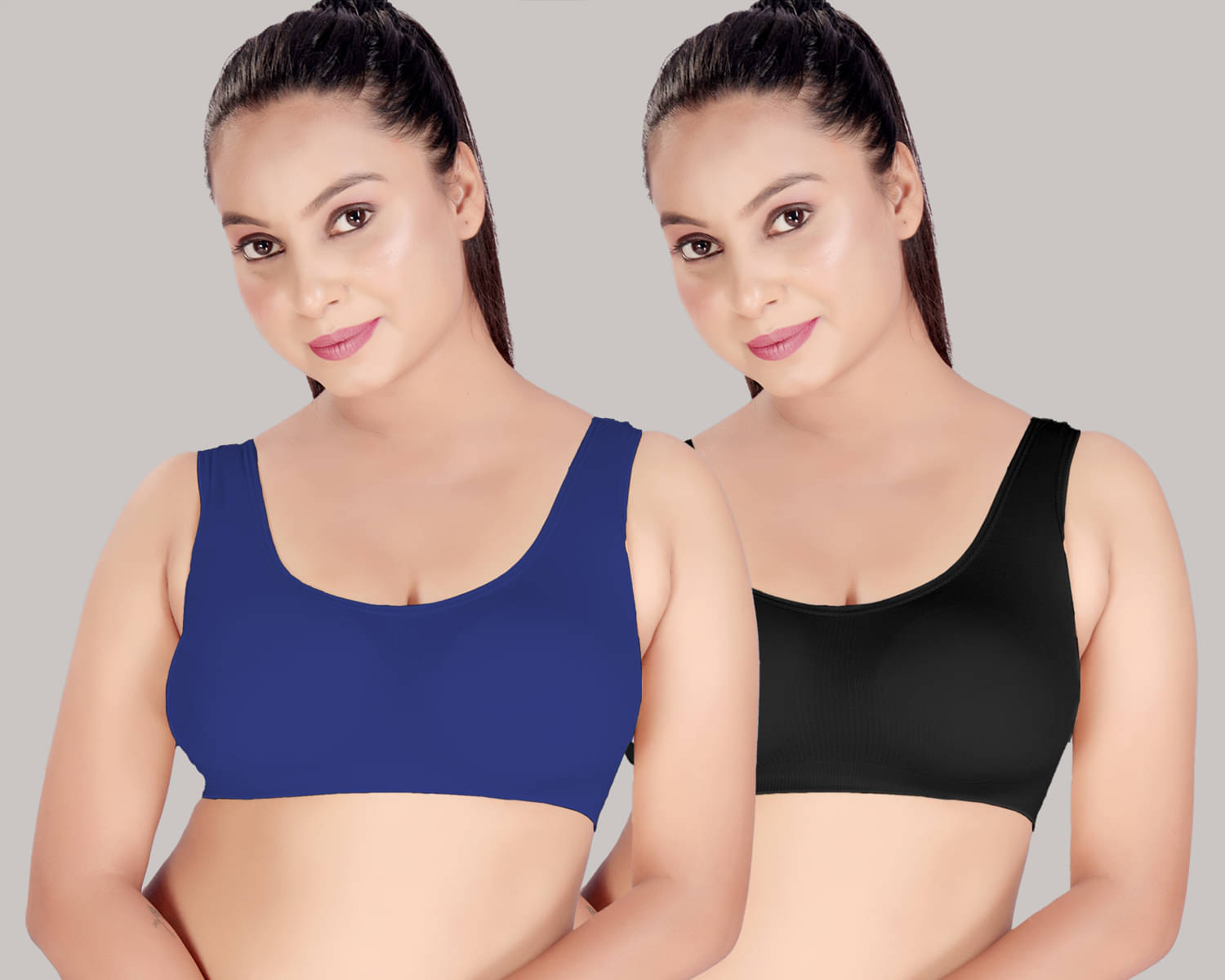     			haya fashion Pack of 2 Polyester Women's Cami bra ( Multicolor ) HAYA Black and Blue Polyester Non Padded Women's Cami bra