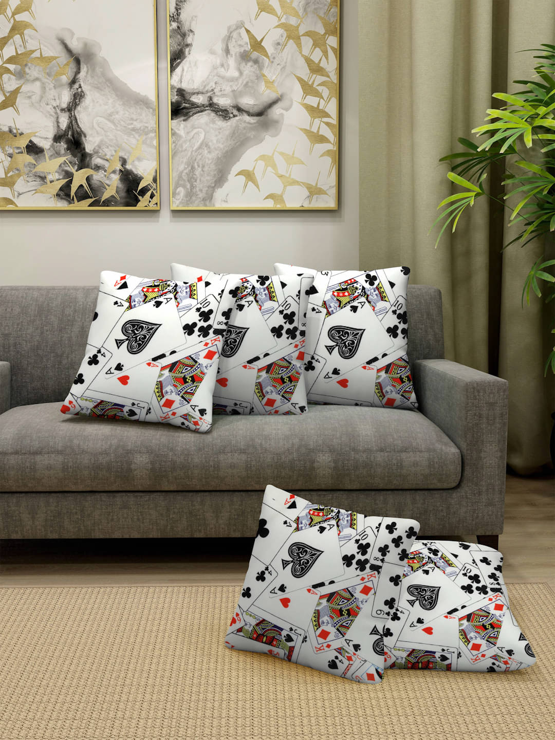     			FABINALIV Set of 5 Cotton Blend Abstract Square Cushion Cover (40X40)cm - White