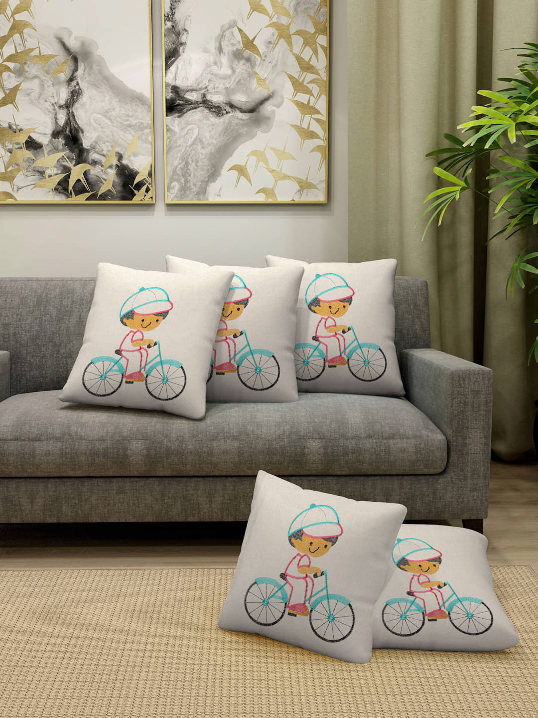 FABINALIV Set of 5 Cotton Embroidered Square Cushion Cover (40X40)cm - Cream FABINALIV Set of 5 Cotton Embroidered Square Cushion Cover (40X40)cm - Cream