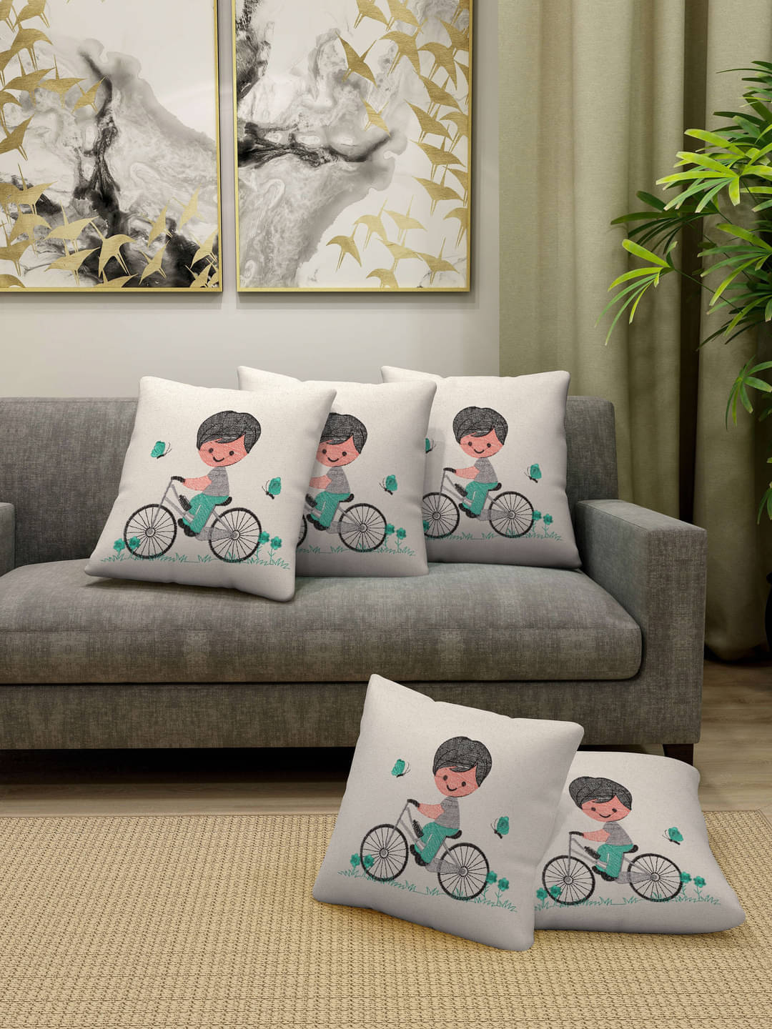     			FABINALIV Set of 5 Cotton Embroidered Square Cushion Cover (40X40)cm - Multi