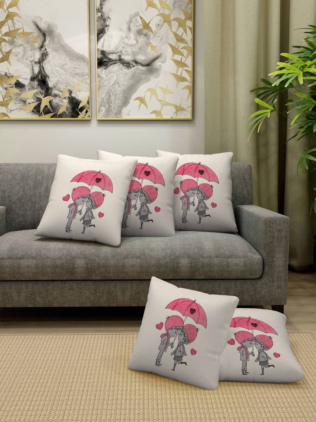     			FABINALIV Set of 5 Cotton Embroidered Square Cushion Cover (40X40)cm - Pink