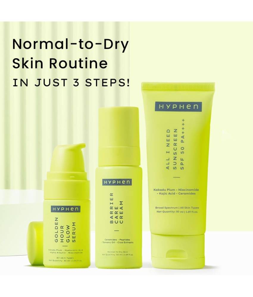     			Hyphen Golden Hour Glow Serum 30ml & Barrier Care Cream 50ml & Sunscreen SPF 50+++ 50ml (Pack of 3)