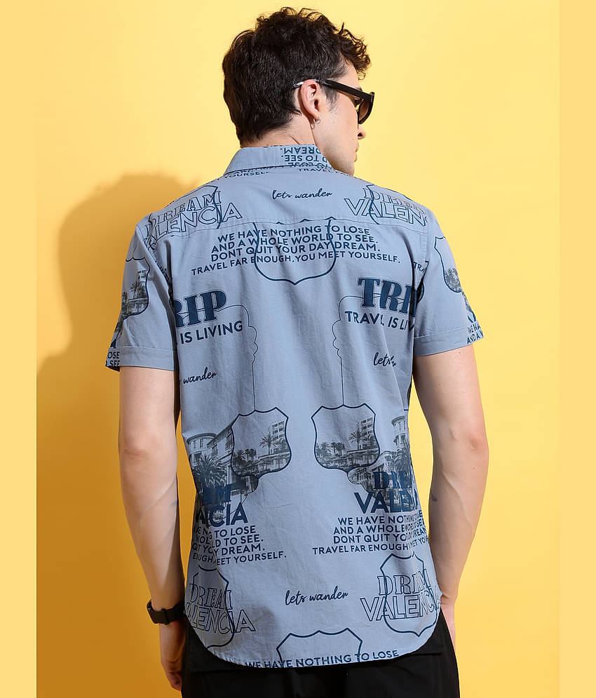 Ketch 100% Cotton Slim Fit Printed Half Sleeves Men's Casual Shirt - Blue ( Pack of 1 )