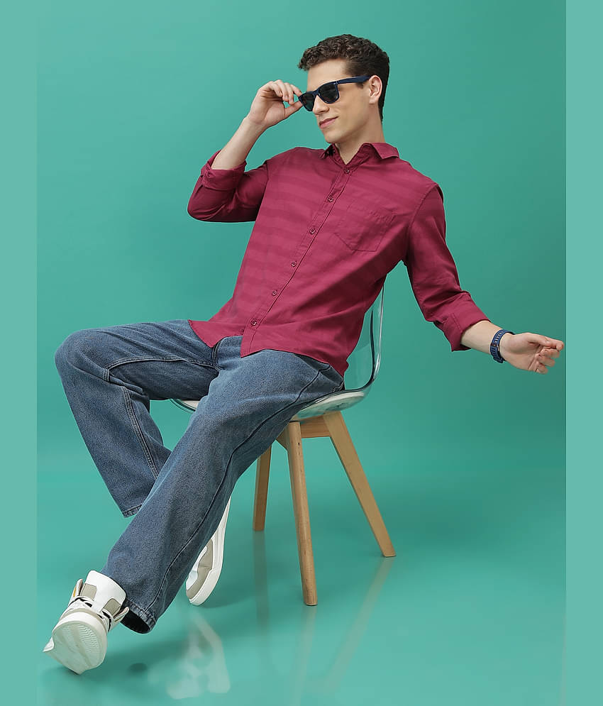 Ketch 100% Cotton Slim Fit Solids Full Sleeves Men's Casual Shirt - Red ( Pack of 1 )