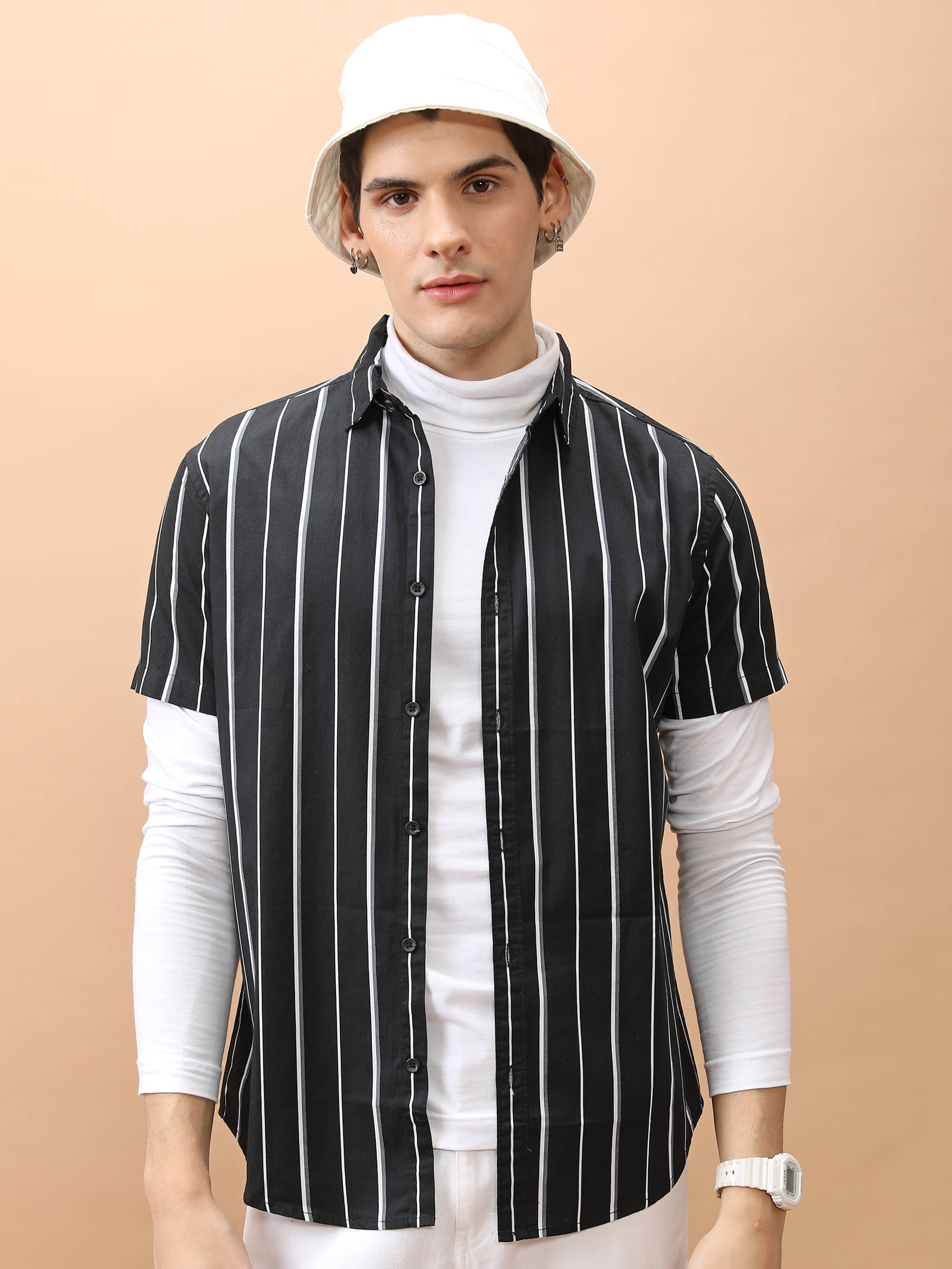 Ketch 100% Cotton Slim Fit Printed Half Sleeves Men's Casual Shirt - Black ( Pack of 1 )