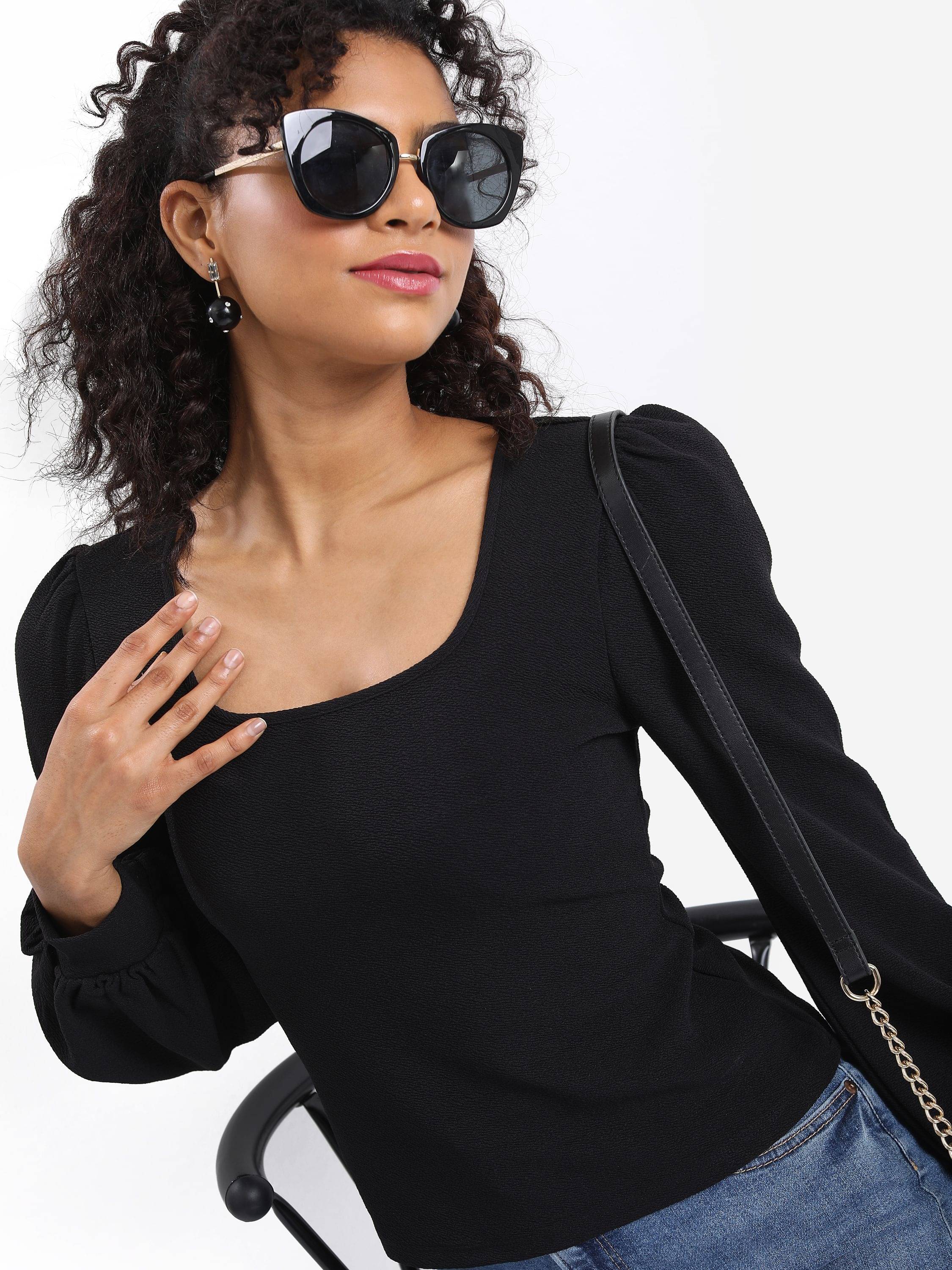 Ketch Women's Polyester Regular Top ( Black ) Ketch Women's Polyester Regular Top ( Black )