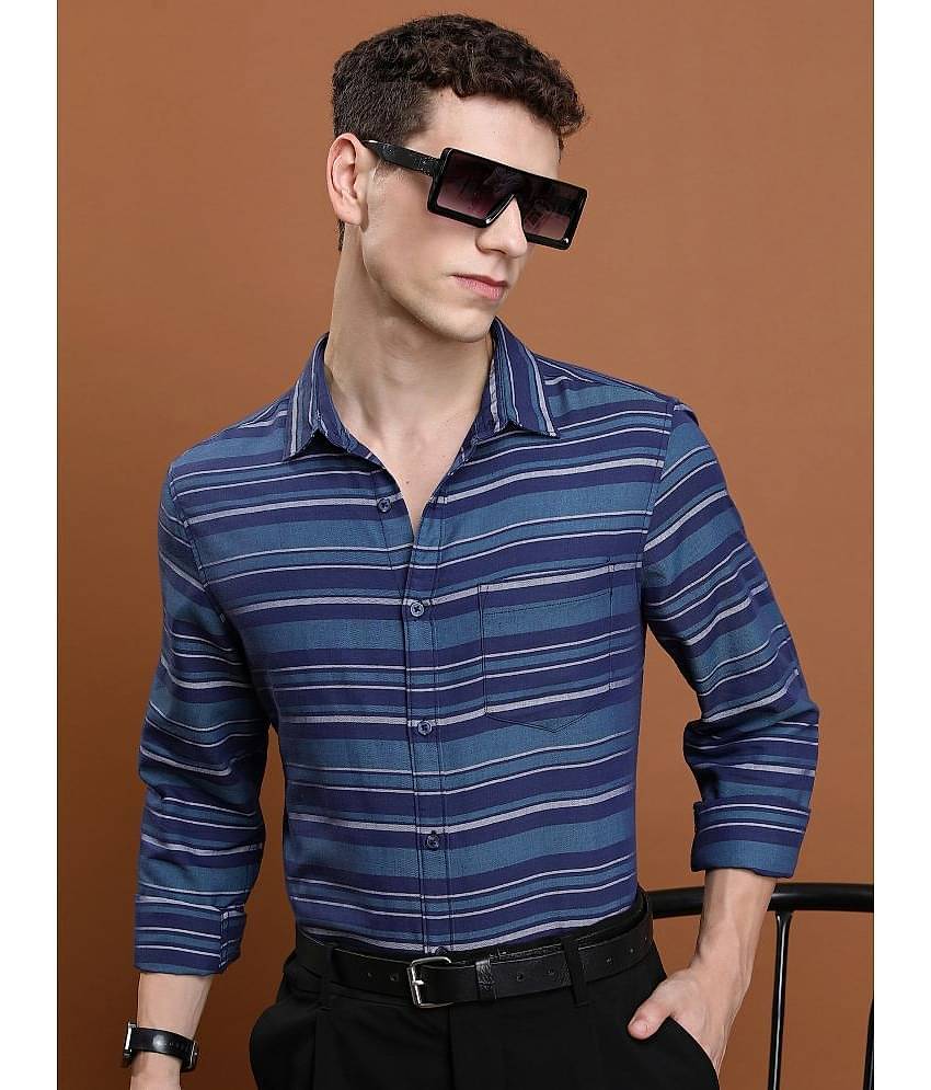 Ketch Cotton Blend Slim Fit Striped Full Sleeves Men's Casual Shirt - Navy Blue ( Pack of 1 )