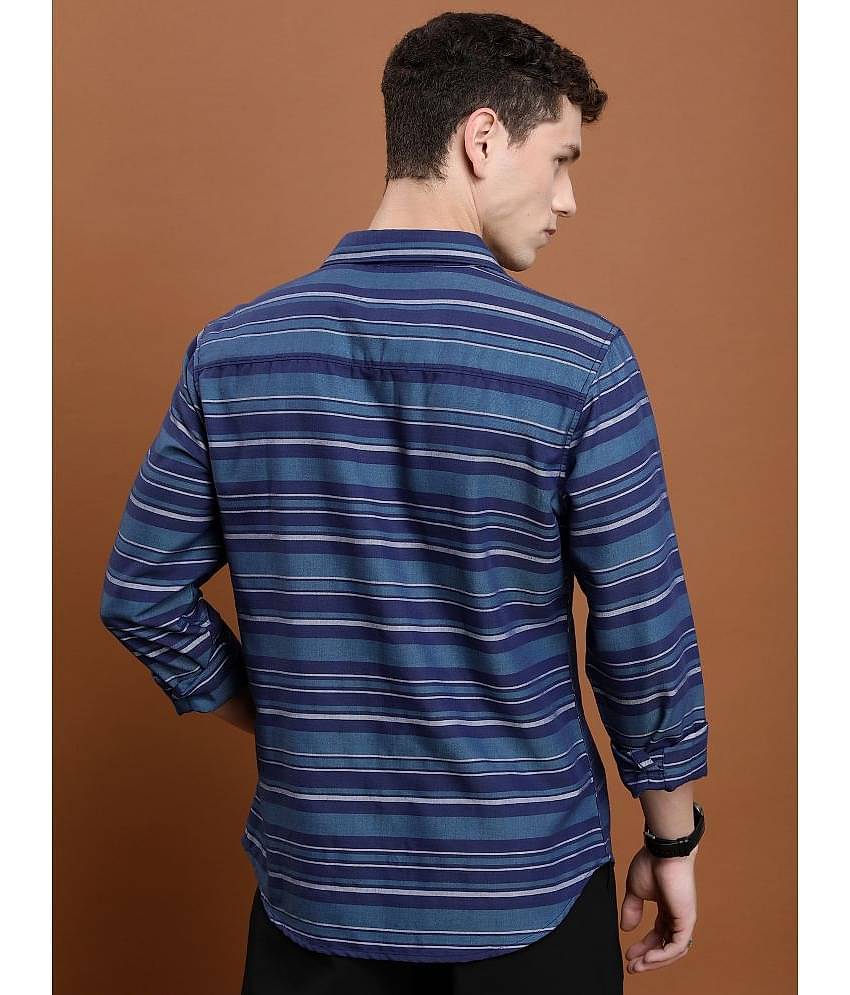 Ketch Cotton Blend Slim Fit Striped Full Sleeves Men's Casual Shirt - Navy Blue ( Pack of 1 )