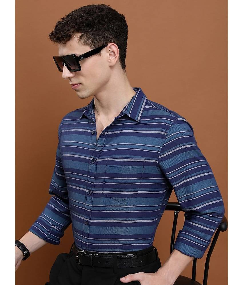 Ketch Cotton Blend Slim Fit Striped Full Sleeves Men's Casual Shirt - Navy Blue ( Pack of 1 )