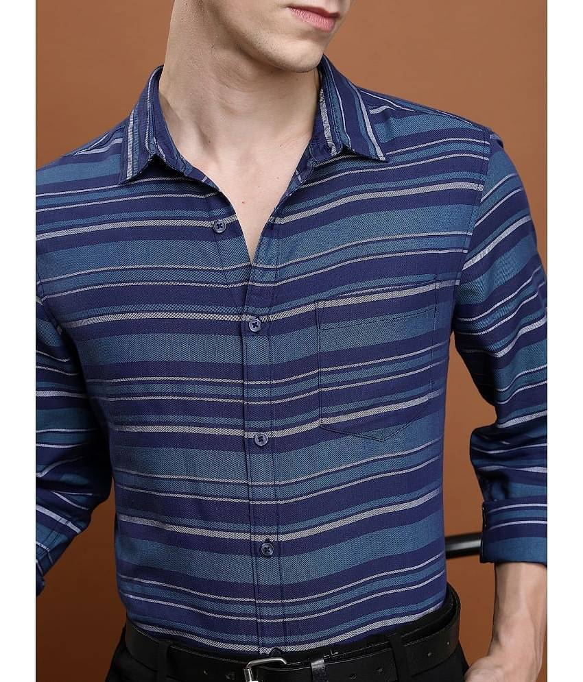 Ketch Cotton Blend Slim Fit Striped Full Sleeves Men's Casual Shirt - Navy Blue ( Pack of 1 )