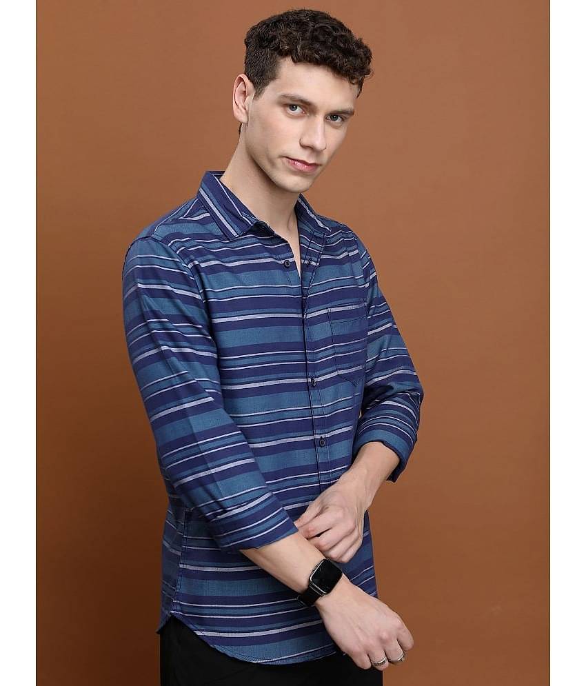 Ketch Cotton Blend Slim Fit Striped Full Sleeves Men's Casual Shirt - Navy Blue ( Pack of 1 )