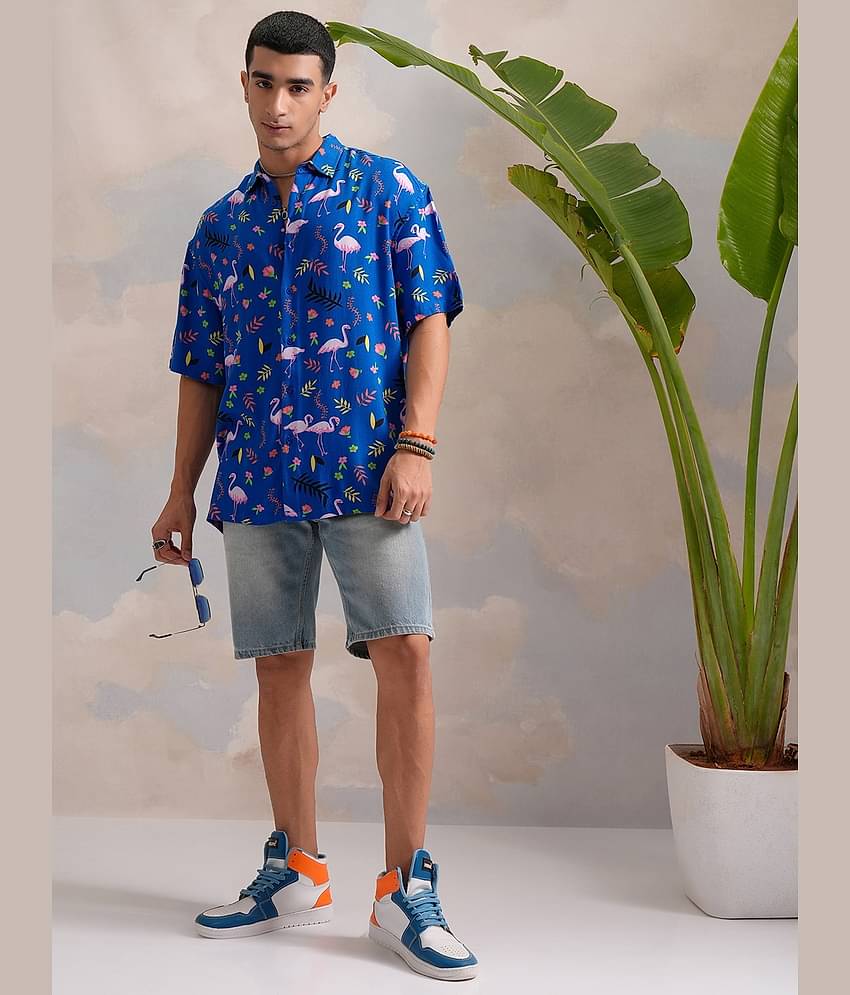 Ketch Viscose Oversized Fit Printed Half Sleeves Men's Casual Shirt - Blue ( Pack of 1 )