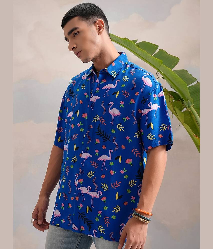 Ketch Viscose Oversized Fit Printed Half Sleeves Men's Casual Shirt - Blue ( Pack of 1 )