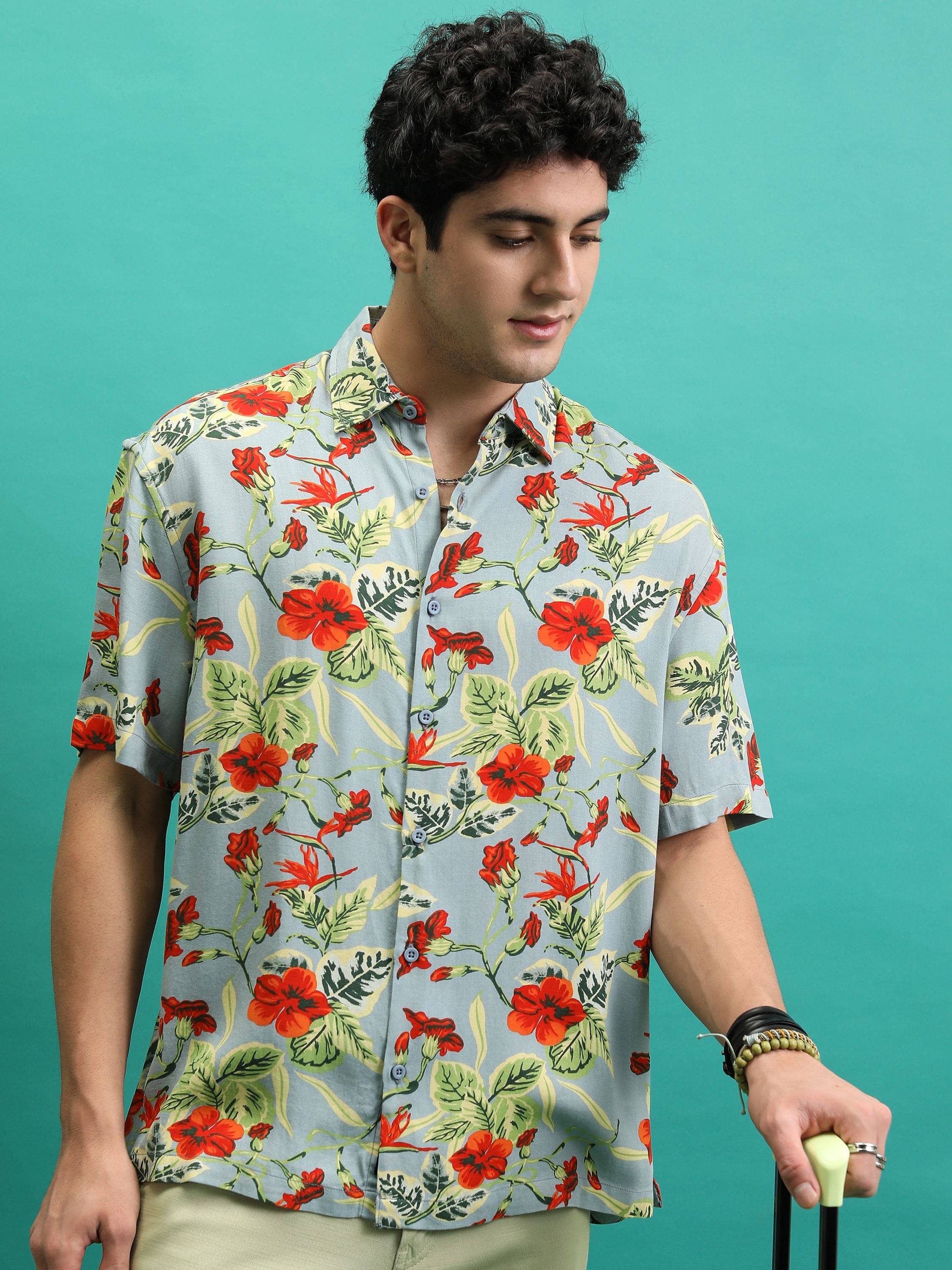 Ketch Viscose Oversized Fit Printed Half Sleeves Men's Casual Shirt - Grey ( Pack of 1 )     			Ketch Viscose Oversized Fit Printed Half Sleeves Men's Casual Shirt - Grey ( Pack of 1 )