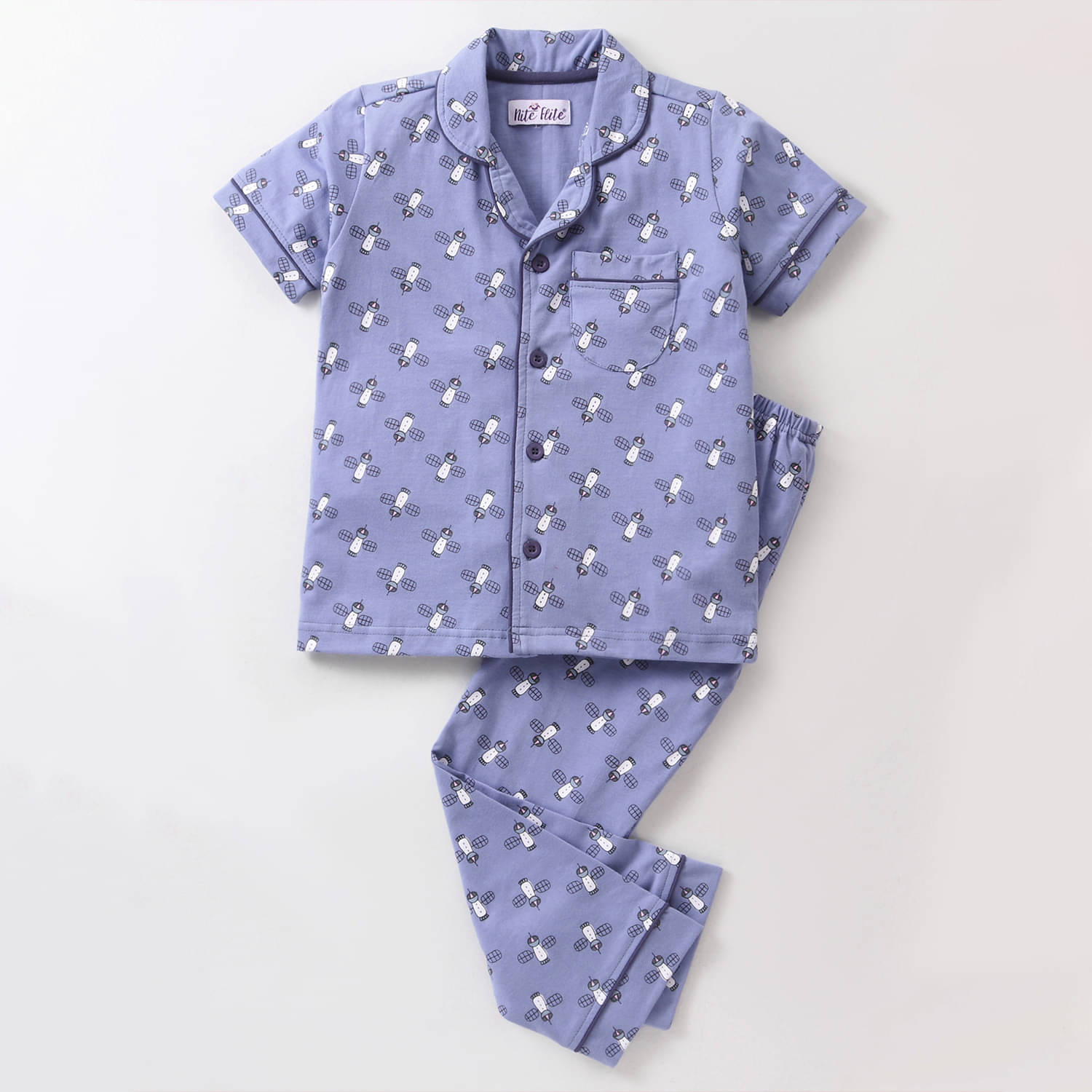 Nite Flite Pack of 1 Boys 100% Cotton Nightsuit Set ( Grey ) Nite Flite Pack of 1 Boys 100% Cotton Nightsuit Set ( Grey )