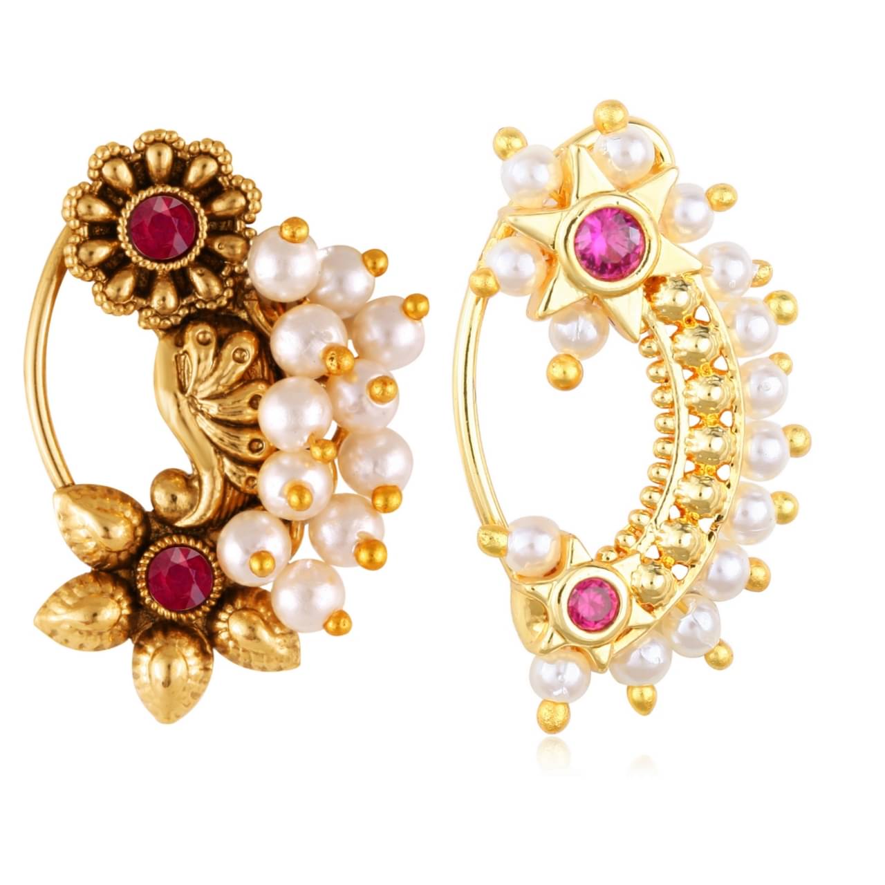 Vivastri's Premium & Elegant Peackock Style Cubic Zirconia Bead Studded Nose Rings For Women & Girls Vivastri's Premium & Elegant Peackock Style Cubic Zirconia Bead Studded Nose Rings For Women & Girls