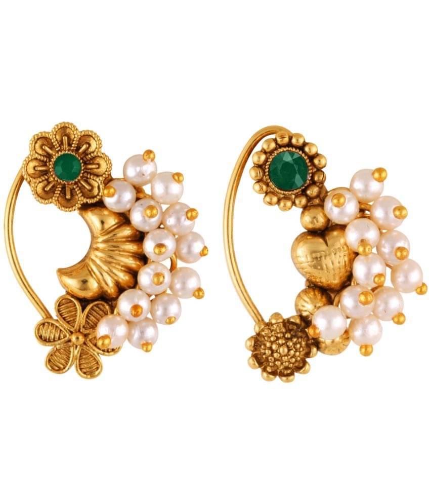 Vivastri's Premium & Elegant Peackock Style Cubic Zirconia Bead Studded Nose Rings For Women & Girls     			Vivastri's Premium & Elegant Peackock Style Cubic Zirconia Bead Studded Nose Rings For Women & Girls