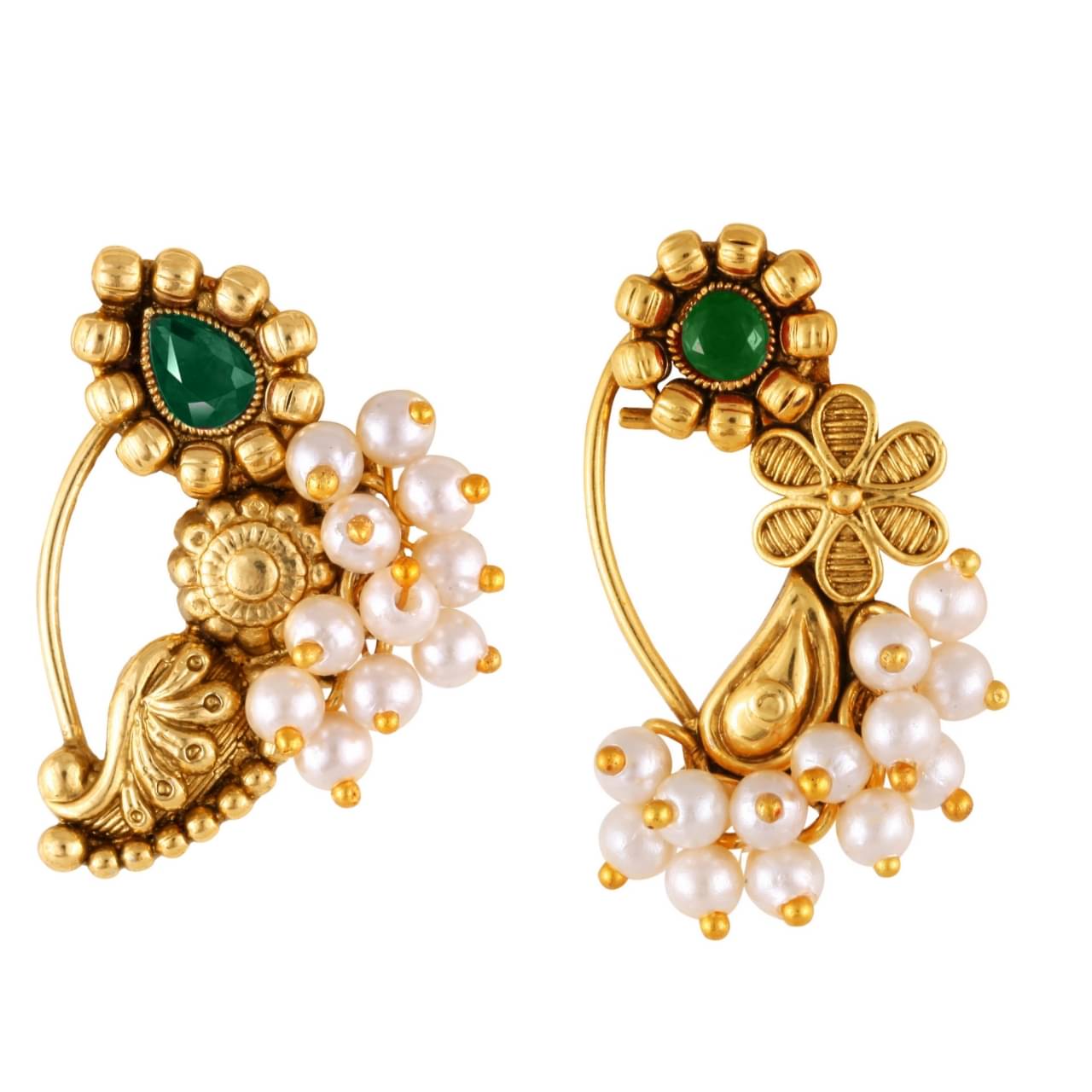     			Vivastri's Premium & Elegant Peackock Style Cubic Zirconia Bead Studded Nose Rings For Women & Girls