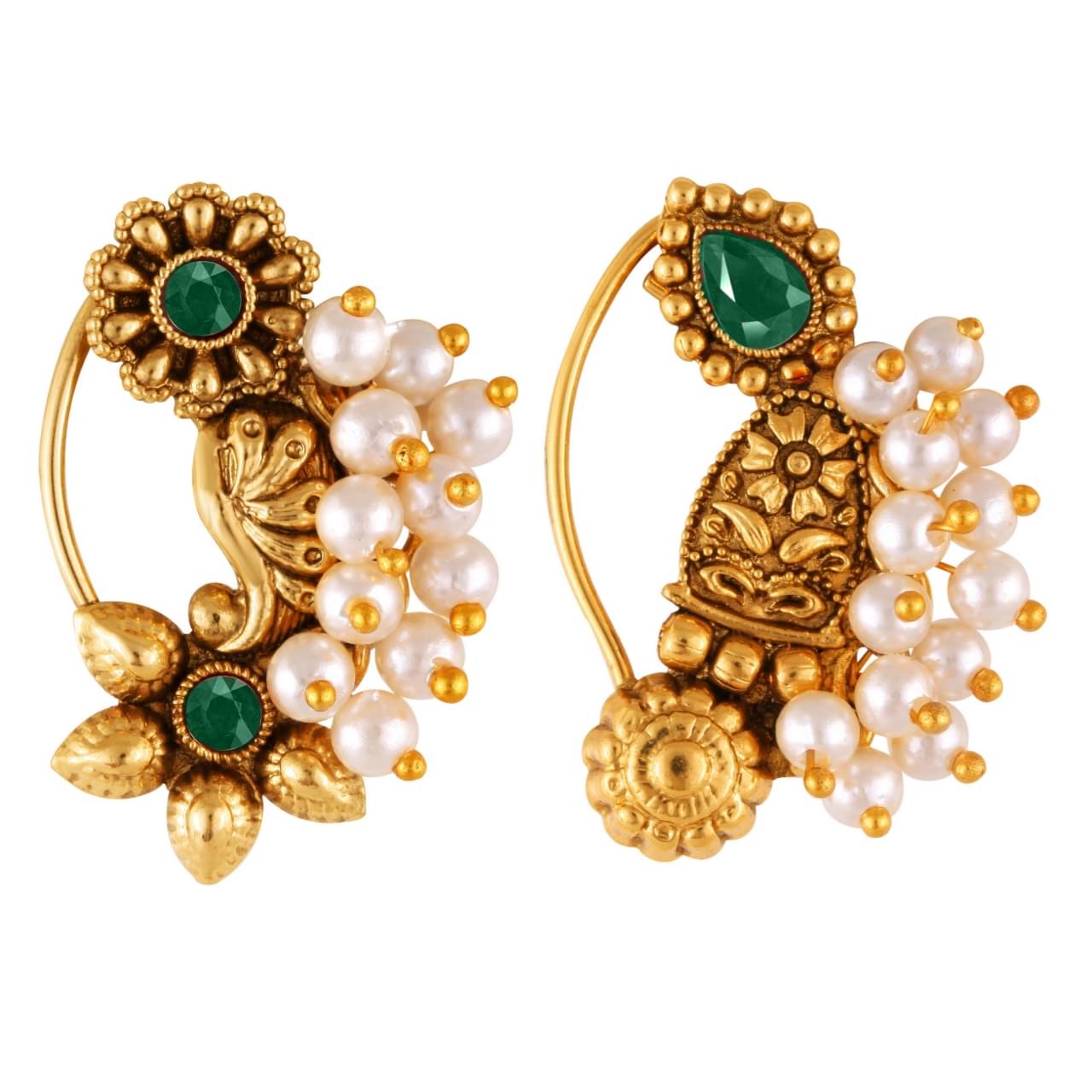 Vivastri's Premium & Elegant Peackock Style Cubic Zirconia Bead Studded Nose Rings For Women & Girls Vivastri's Premium & Elegant Peackock Style Cubic Zirconia Bead Studded Nose Rings For Women & Girls