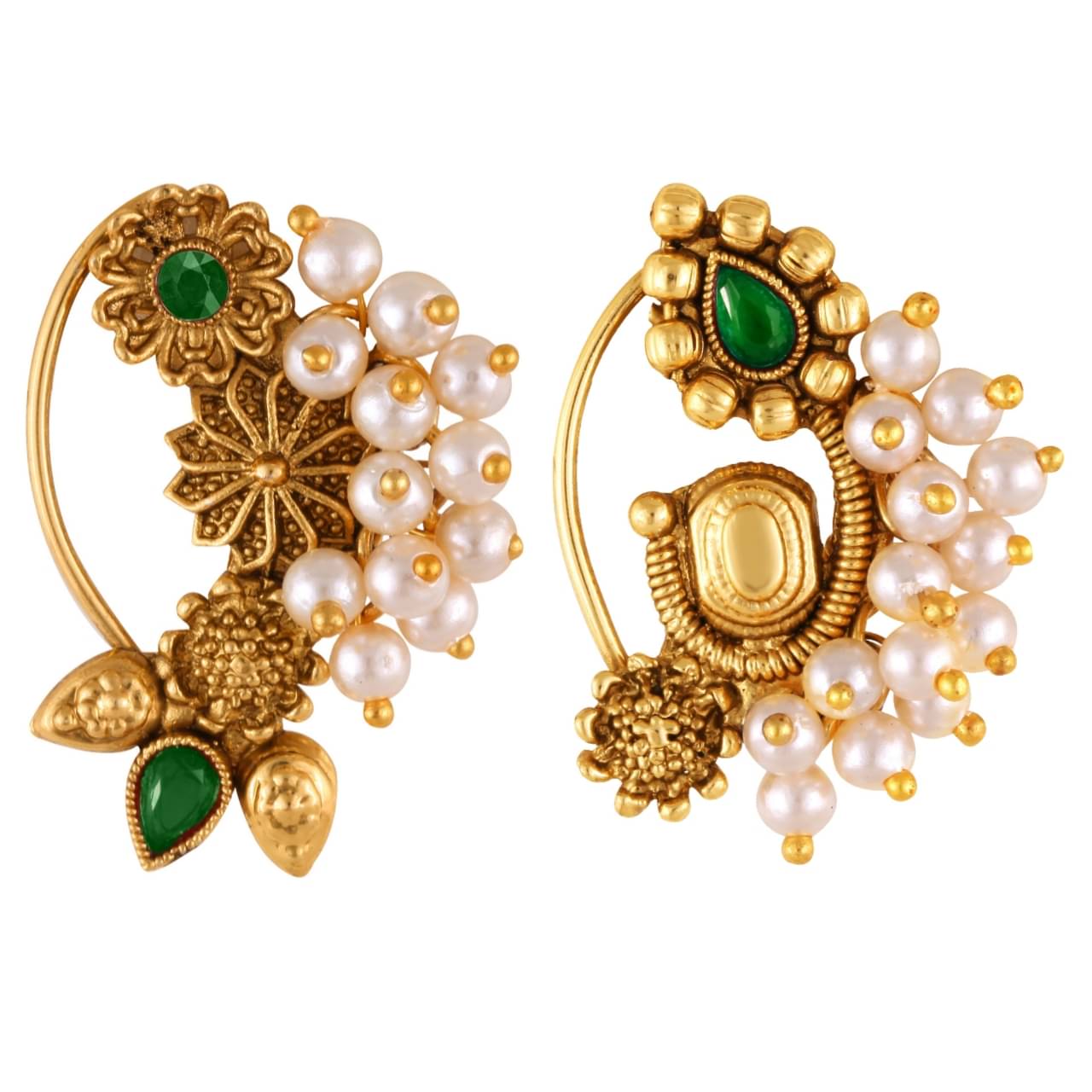     			Vivastri's Premium & Elegant Peackock Style Cubic Zirconia Bead Studded Nose Rings For Women & Girls
