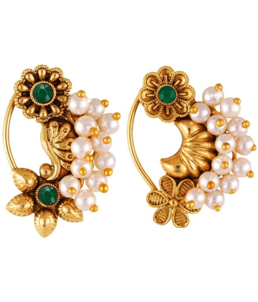 Vivastri's Premium & Elegant Peackock Style Cubic Zirconia Bead Studded Nose Rings For Women & Girls Vivastri's Premium & Elegant Peackock Style Cubic Zirconia Bead Studded Nose Rings For Women & Girls