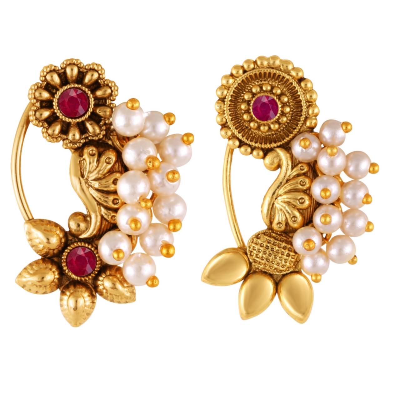 Vivastri's Premium & Elegant Peackock Style Cubic Zirconia Bead Studded Nose Rings For Women & Girls Vivastri's Premium & Elegant Peackock Style Cubic Zirconia Bead Studded Nose Rings For Women & Girls