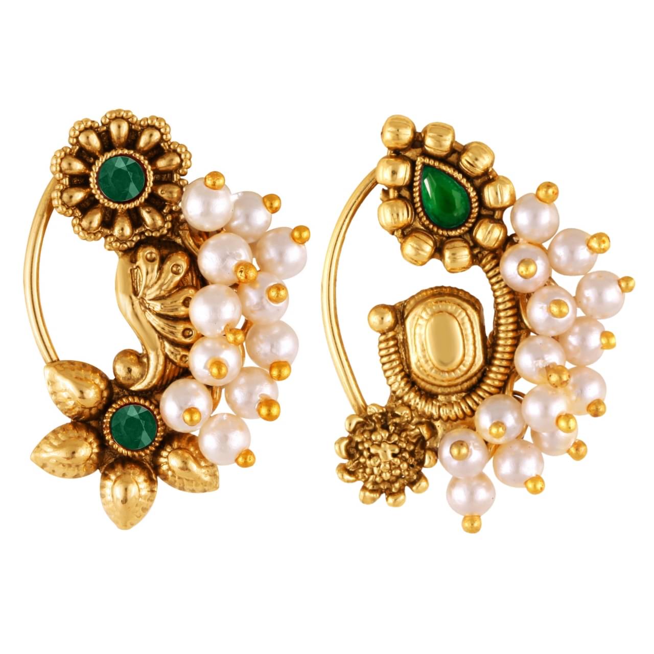 Vivastri's Premium & Elegant Peackock Style Cubic Zirconia Bead Studded Nose Rings For Women & Girls Vivastri's Premium & Elegant Peackock Style Cubic Zirconia Bead Studded Nose Rings For Women & Girls