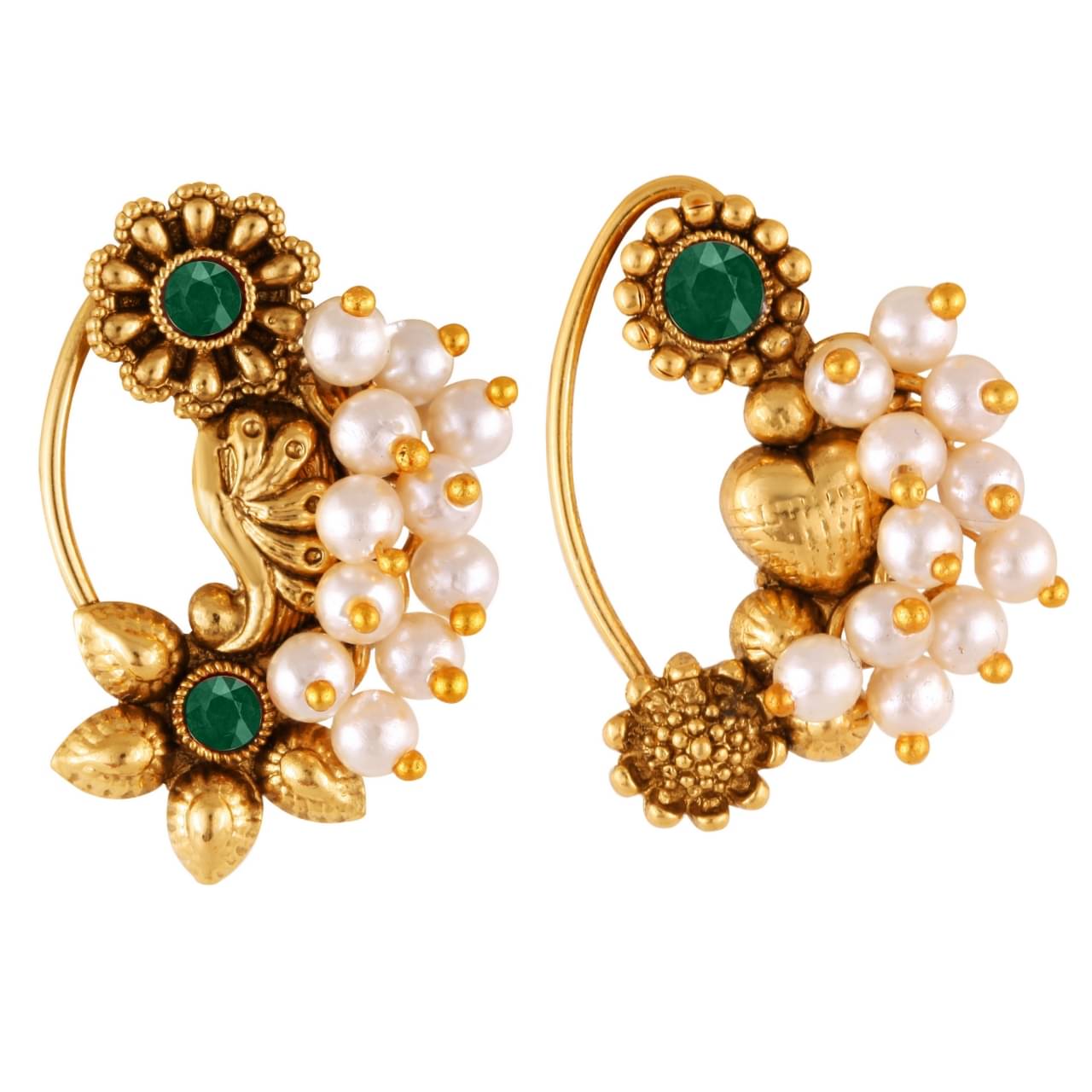     			Vivastri's Premium & Elegant Peackock Style Cubic Zirconia Bead Studded Nose Rings For Women & Girls