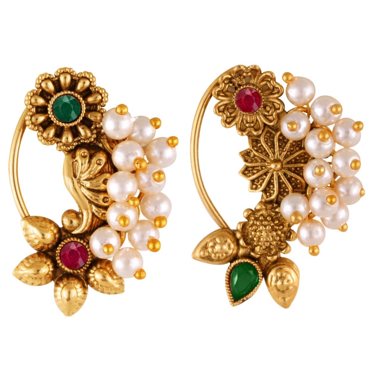 Vivastri's Premium & Elegant Peackock Style Cubic Zirconia Bead Studded Nose Rings For Women & Girls Vivastri's Premium & Elegant Peackock Style Cubic Zirconia Bead Studded Nose Rings For Women & Girls