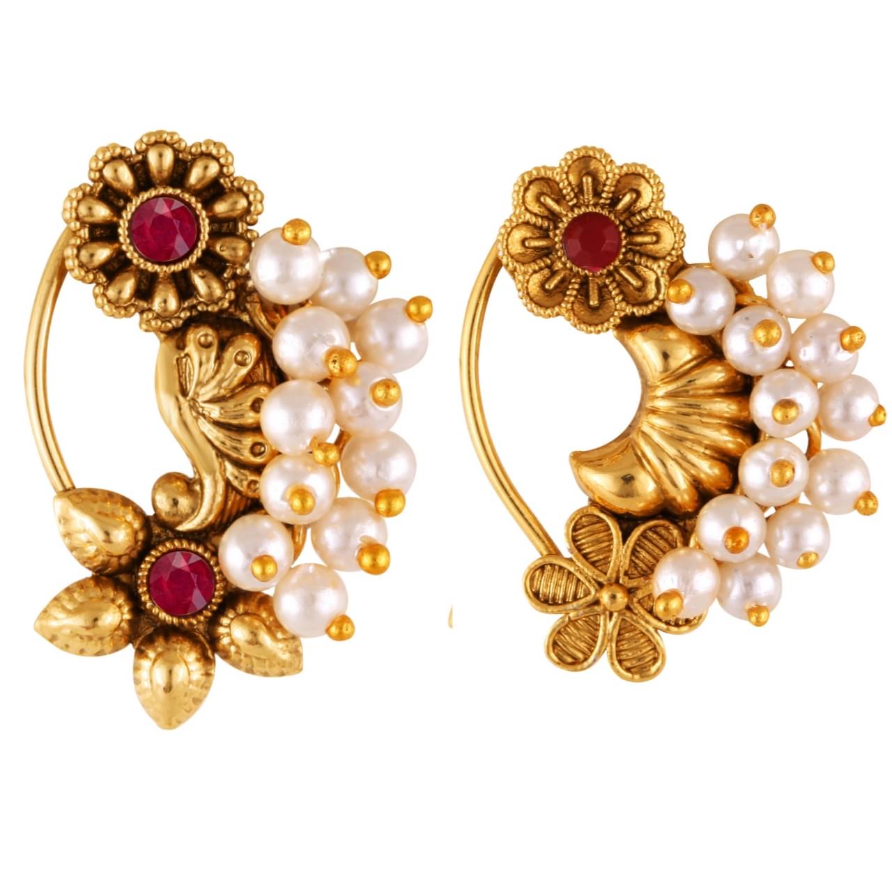 Vivastri's Premium & Elegant Peackock Style Cubic Zirconia Bead Studded Nose Rings For Women & Girls Vivastri's Premium & Elegant Peackock Style Cubic Zirconia Bead Studded Nose Rings For Women & Girls