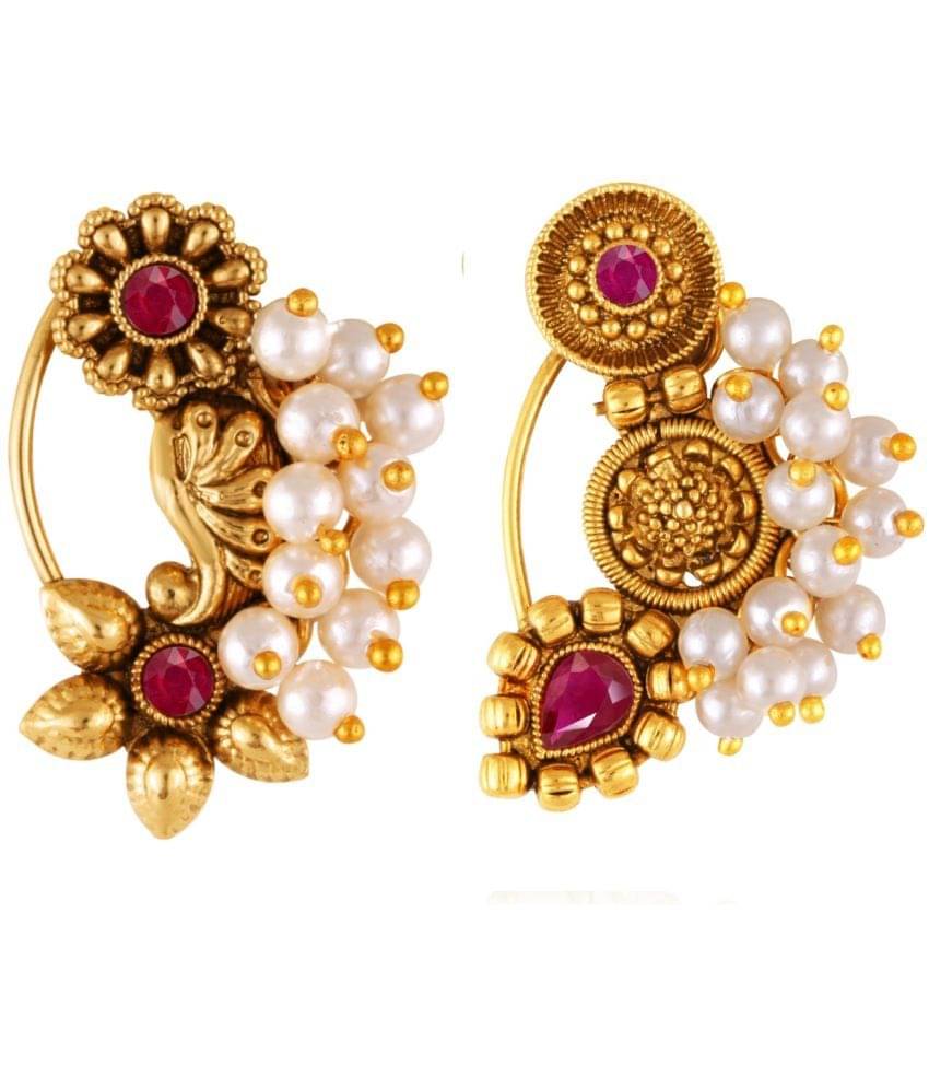 Vivastri's Premium & Elegant Peackock Style Cubic Zirconia Bead Studded Nose Rings For Women & Girls     			Vivastri's Premium & Elegant Peackock Style Cubic Zirconia Bead Studded Nose Rings For Women & Girls