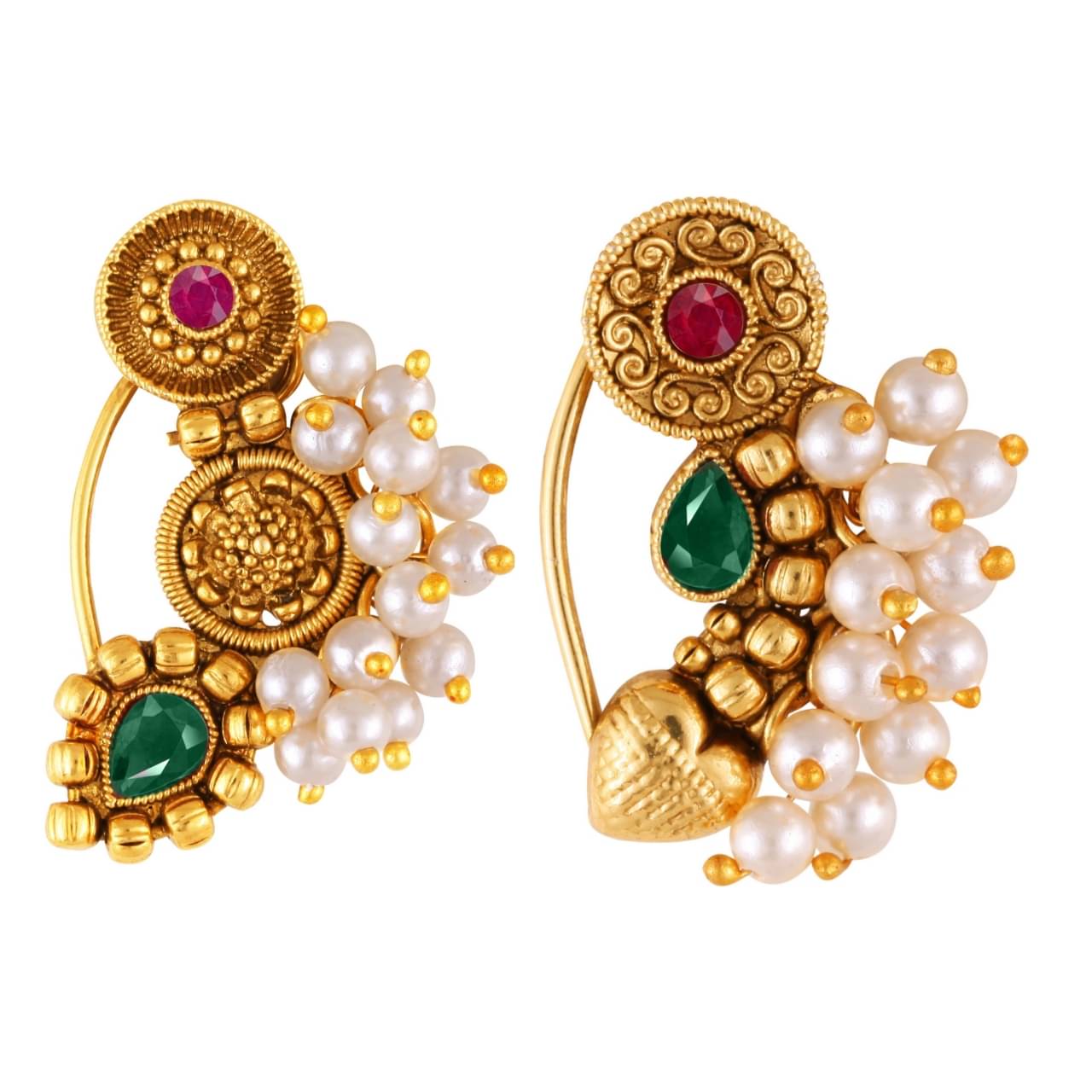     			Vivastri's Premium & Elegant Peackock Style Cubic Zirconia Bead Studded Nose Rings For Women & Girls