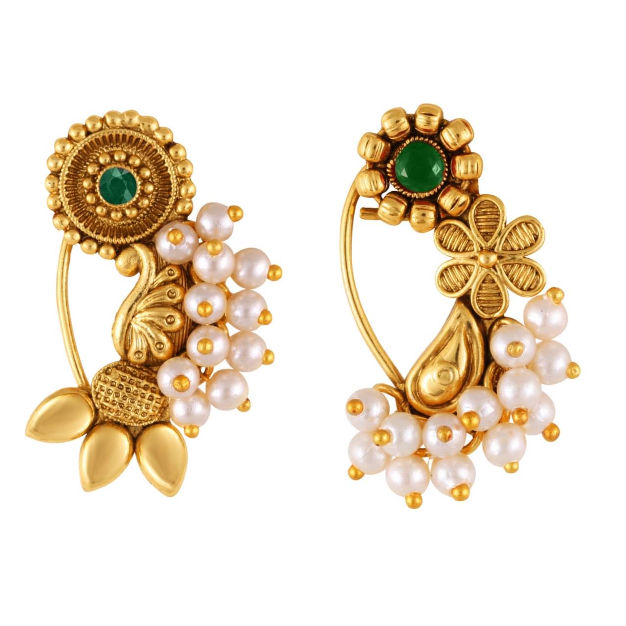     			Vivastri's Premium & Elegant Peackock Style Cubic Zirconia Bead Studded Nose Rings For Women & Girls