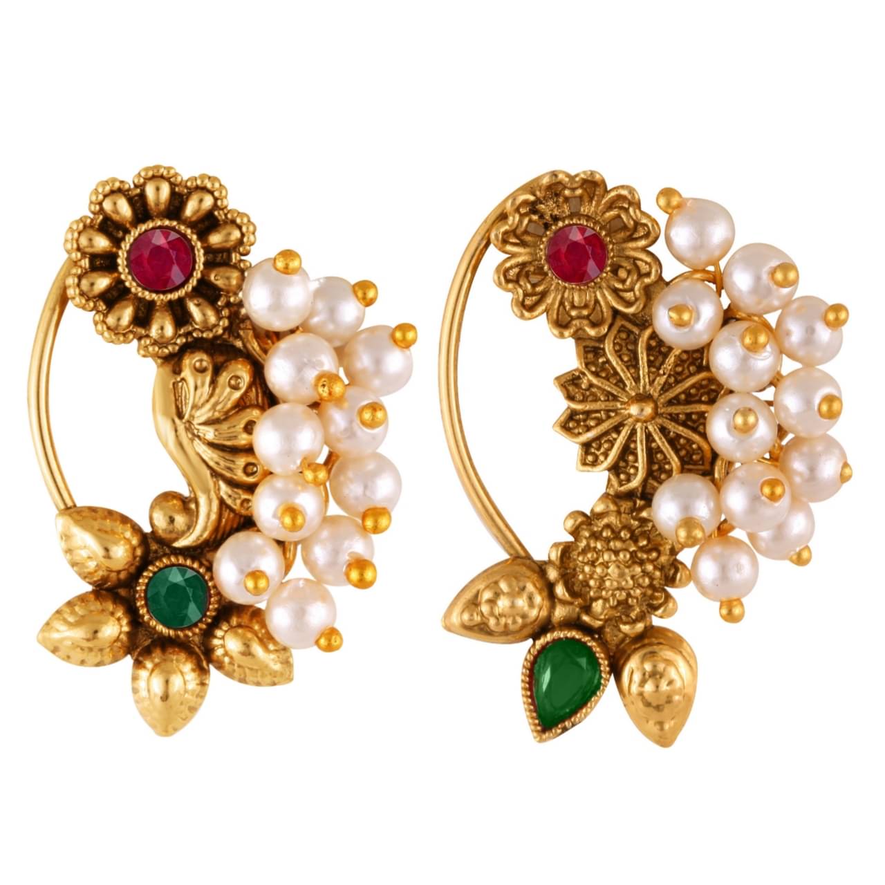 Vivastri's Premium & Elegant Peackock Style Cubic Zirconia Bead Studded Nose Rings For Women & Girls Vivastri's Premium & Elegant Peackock Style Cubic Zirconia Bead Studded Nose Rings For Women & Girls